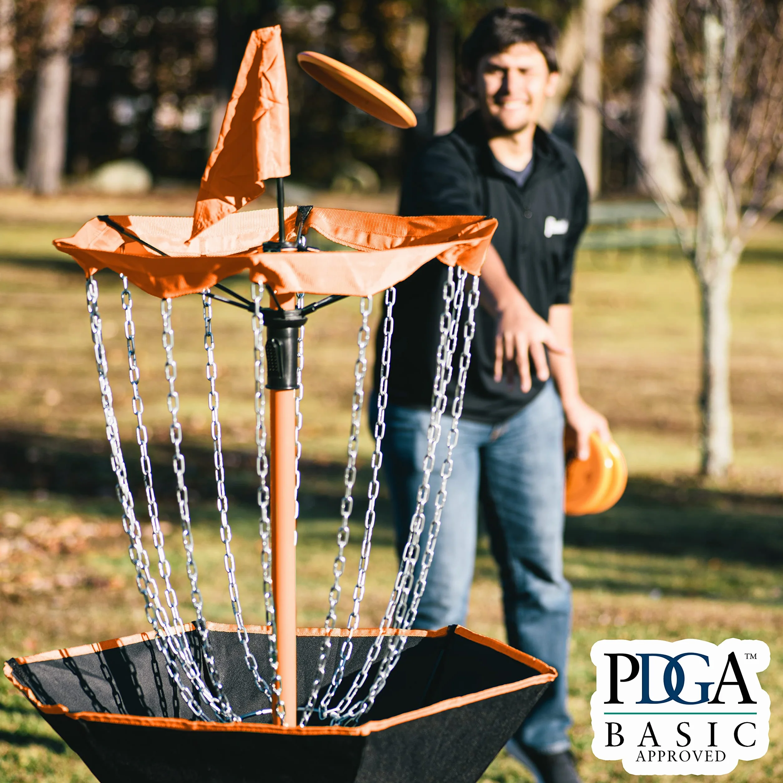 Franklin Sports Canastas de Golf de Disco, Objetivo de Golf de Disco portátil con Cadenas Incluidas, Equipo de Soporte para Cesta de Golf de Disco para creación de Agujeros + Campo