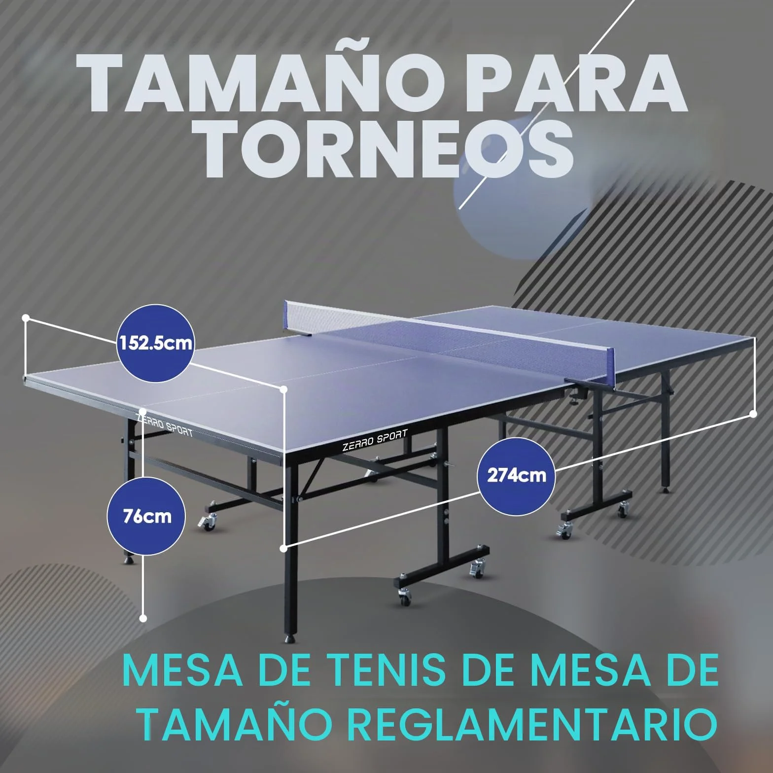 ZERRO Mesa de Ping Pong Plegable 274x152,5x76 cm MDF 15 mm Tamaño Estándar Internacional con Red
