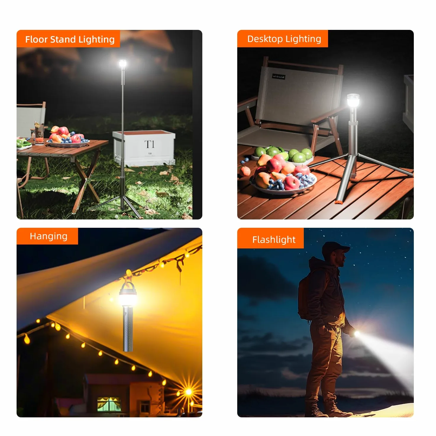 Lámpara de camping con 13400 mAh, luz de camping recargable, altura y ángulo ajustables, 6000 lm, IPX5 impermeable, linterna de camping para camping