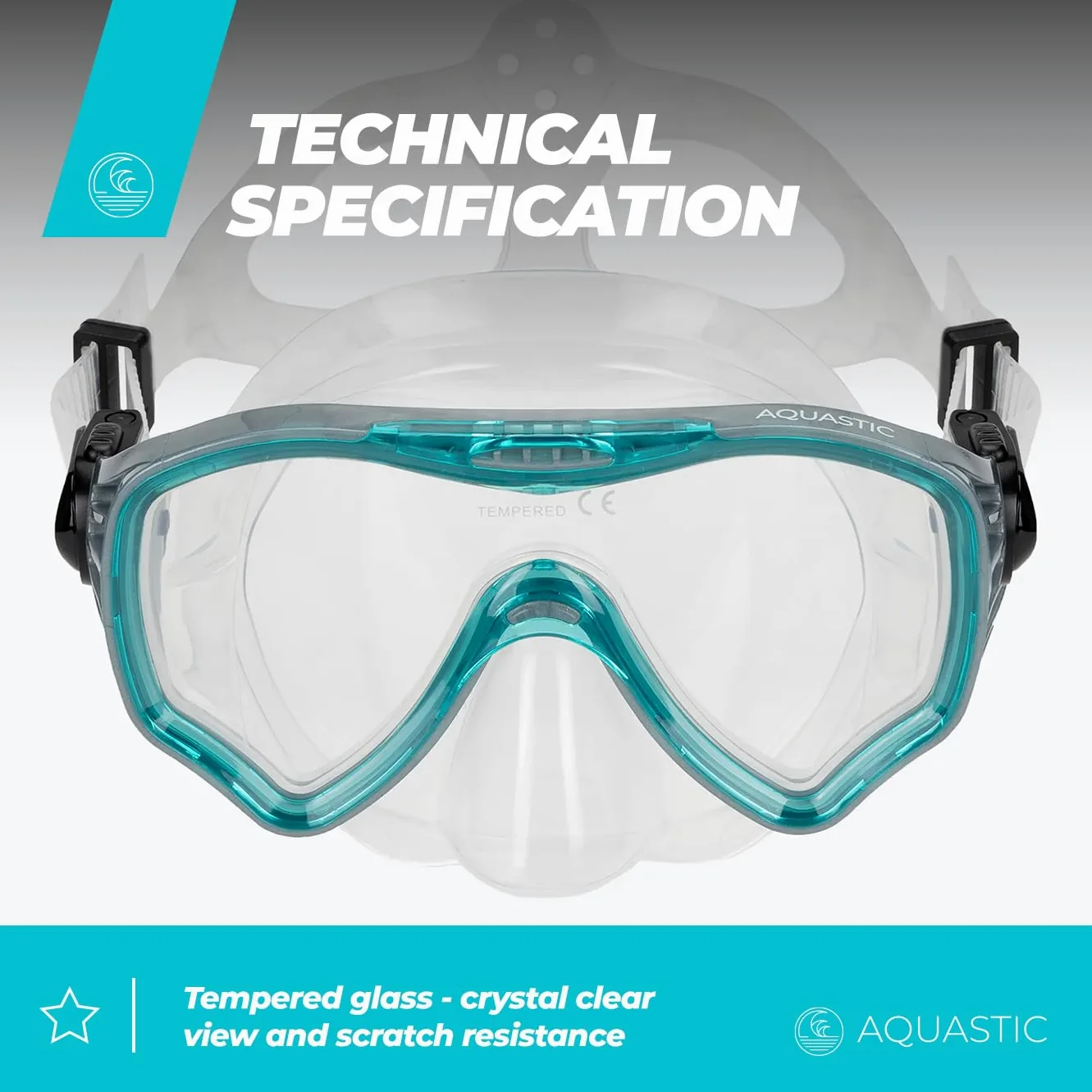 AQUASTIC Jetty 2 en 1 Máscara de Snorkel y Silbato Juego de esnórquel para Adultos con Cristal Templado Delantal y Boquilla de Silicona hipoalergénica para mar y Vacaciones, Comodidad Impermeable