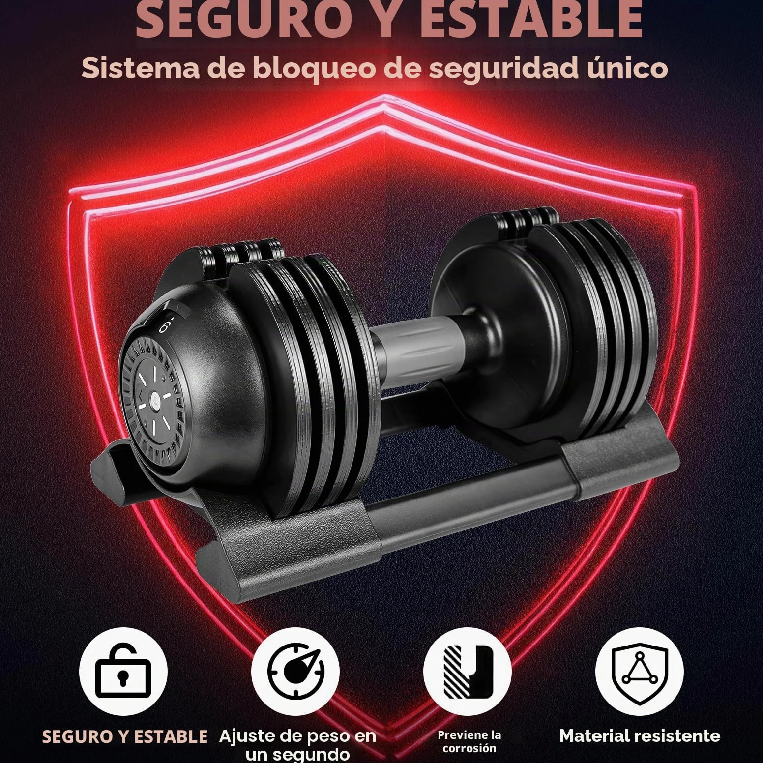 Mancuerna Ajustable 10kg 20kg 24kg, 5 Pesos ajustables, Entrenamientos de musculación indoor, Agarre ergonómico, Para gimnasio o hacer deporte en casa
