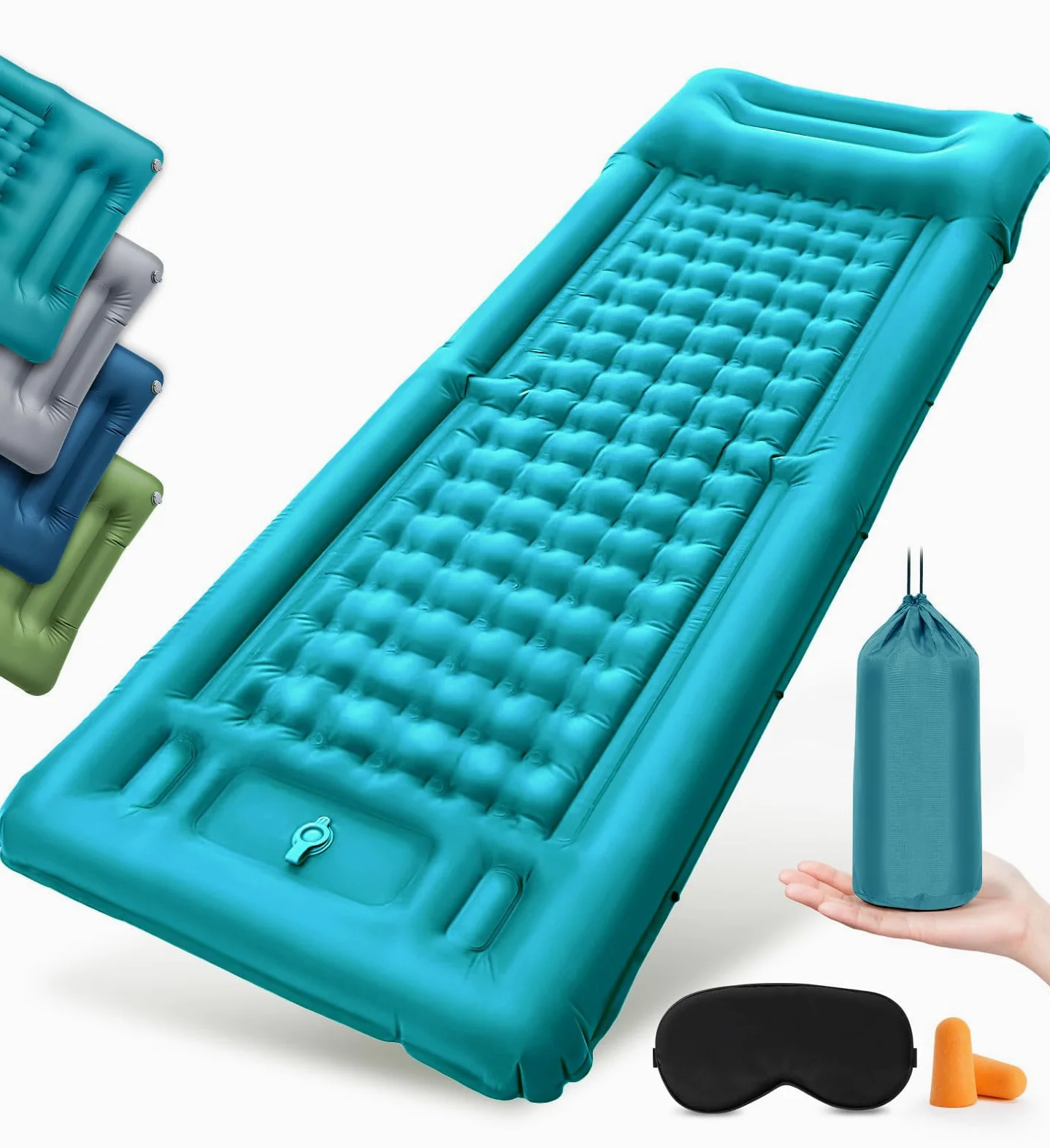 Colchón Hinchable 12CM Esterilla Camping Autoinflable, Colchoneta Camping con Almohada Colchoneta Autoinflable para Campin g, Senderismo, Playa, Tienda de Campaña,Azul Turquesa