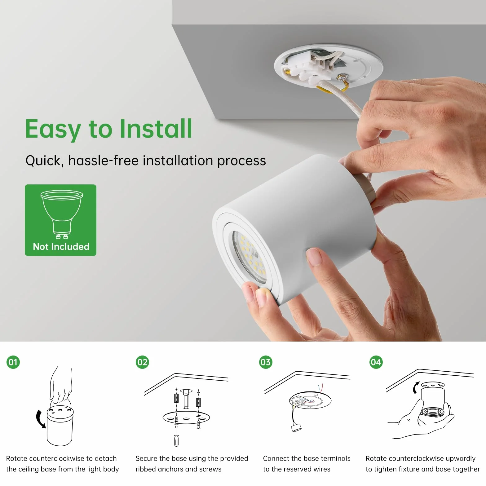 HOMEOW Focos LED Interior Techo Superficie, Pack de 4, Blanco, Aluminio, GU10