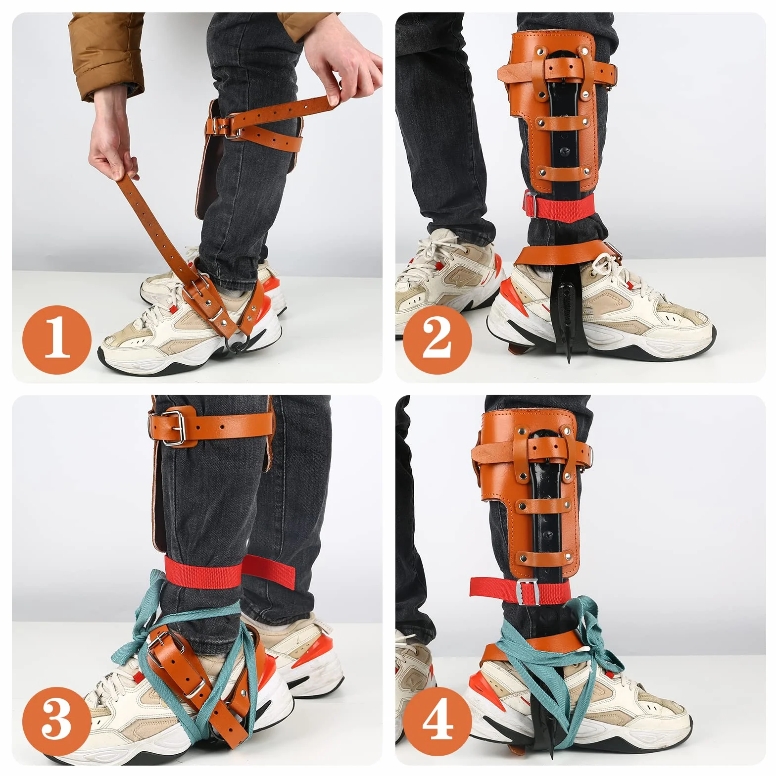 Equipo de escalada de árboles, crampones, altura ajustable y con correa de piel de vacuno, crampones de árbol, artefacto antideslizante para acampar en el bosque, recolección de frutas