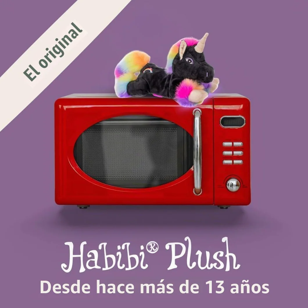 Cojín térmico prémium Unicornio Black Rainbow 1848 - Peluche térmico para microondas y horno - Relleno de mijo extraíble para niños y adultos