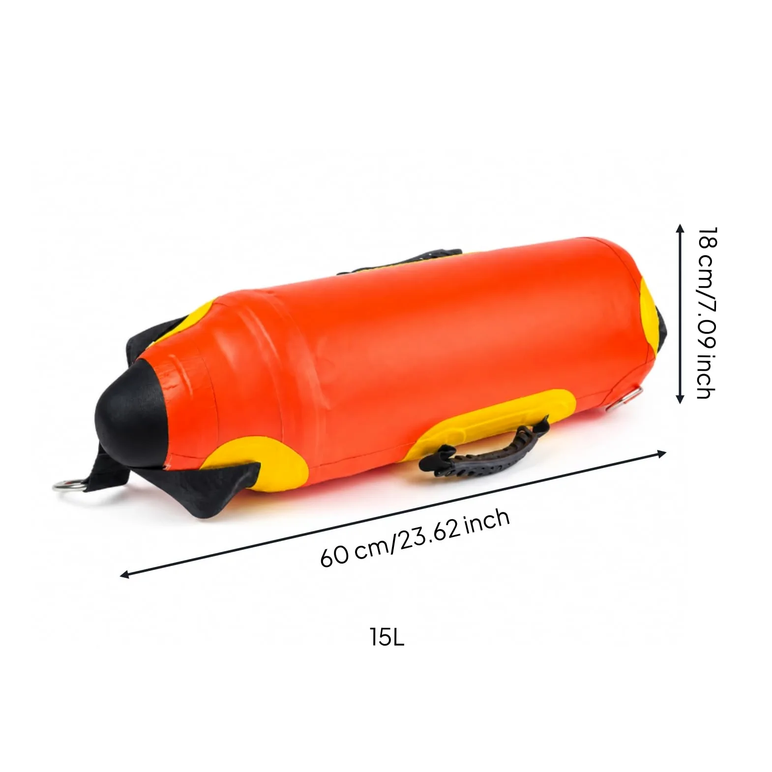 Perfeclan de Pesca Inflable Flotador Cilíndrico Señalizador de Agua con Alta Visibilidad Extremos Dos -Rings Material PVC Nylon Adecuada para Anclaje Temporal y Seguimiento de Ríos 15L