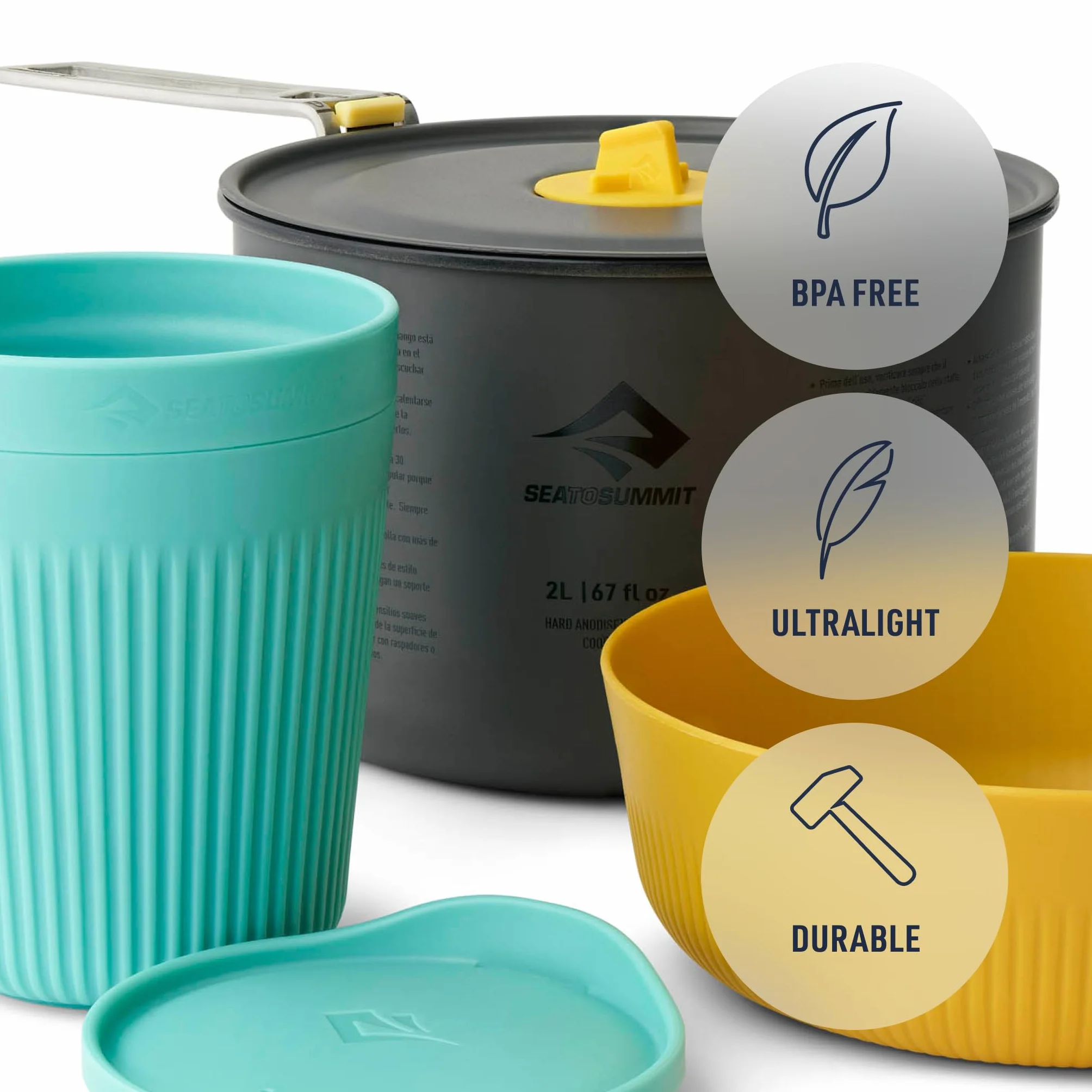 Sea to Summit Frontier UL One Pot Cook Set – 2L Pot + Medium Bowl + Insulated Mug blue-yellow