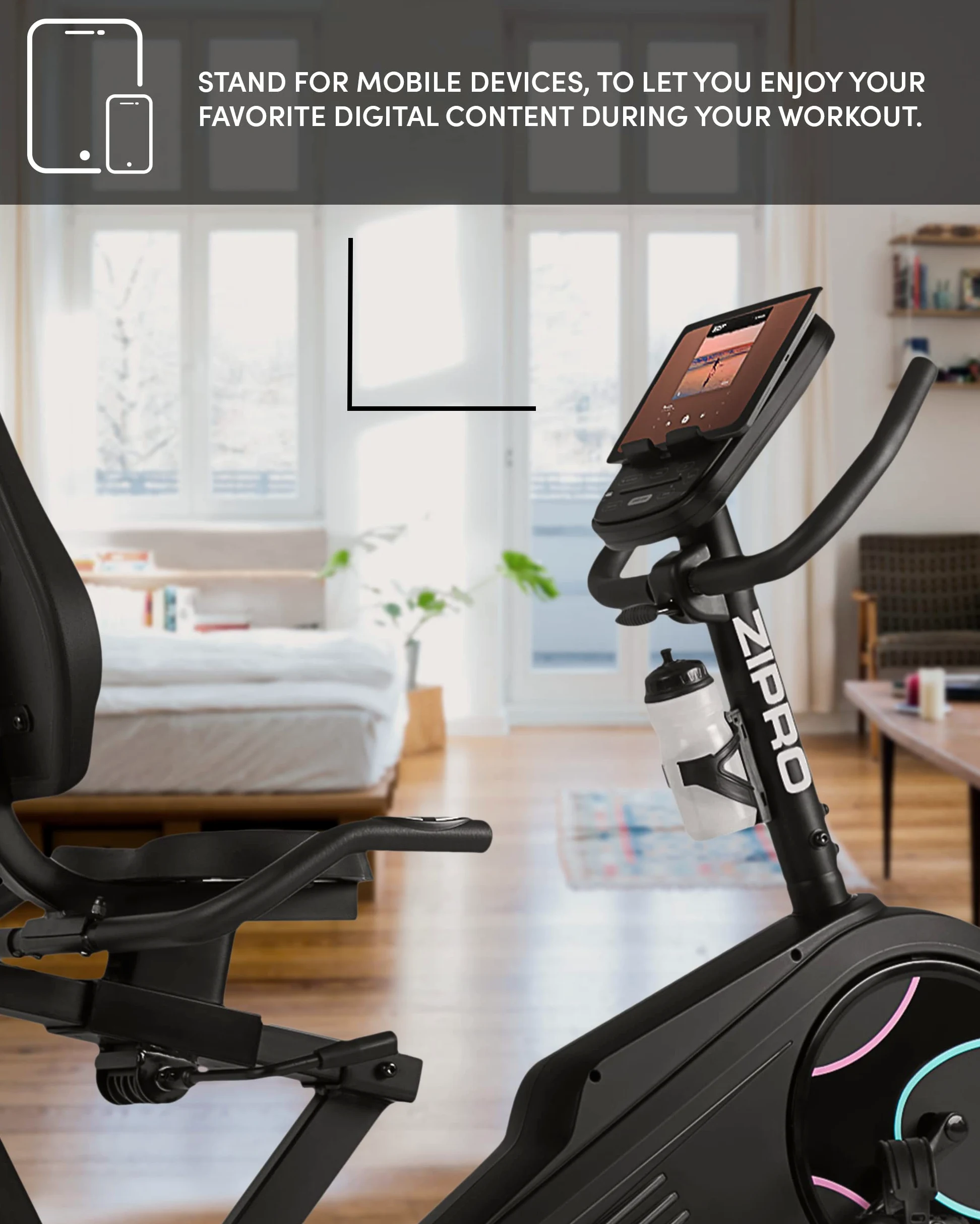 Zipro Bicicleta de entrenamiento en casa Iconsole+ Glow, Bicicletas estáticas, Bicicleta magnética de entrenamiento, Bicicleta ergométrica 150kg, Bicicleta de interior, Bicicleta de entrenamiento
