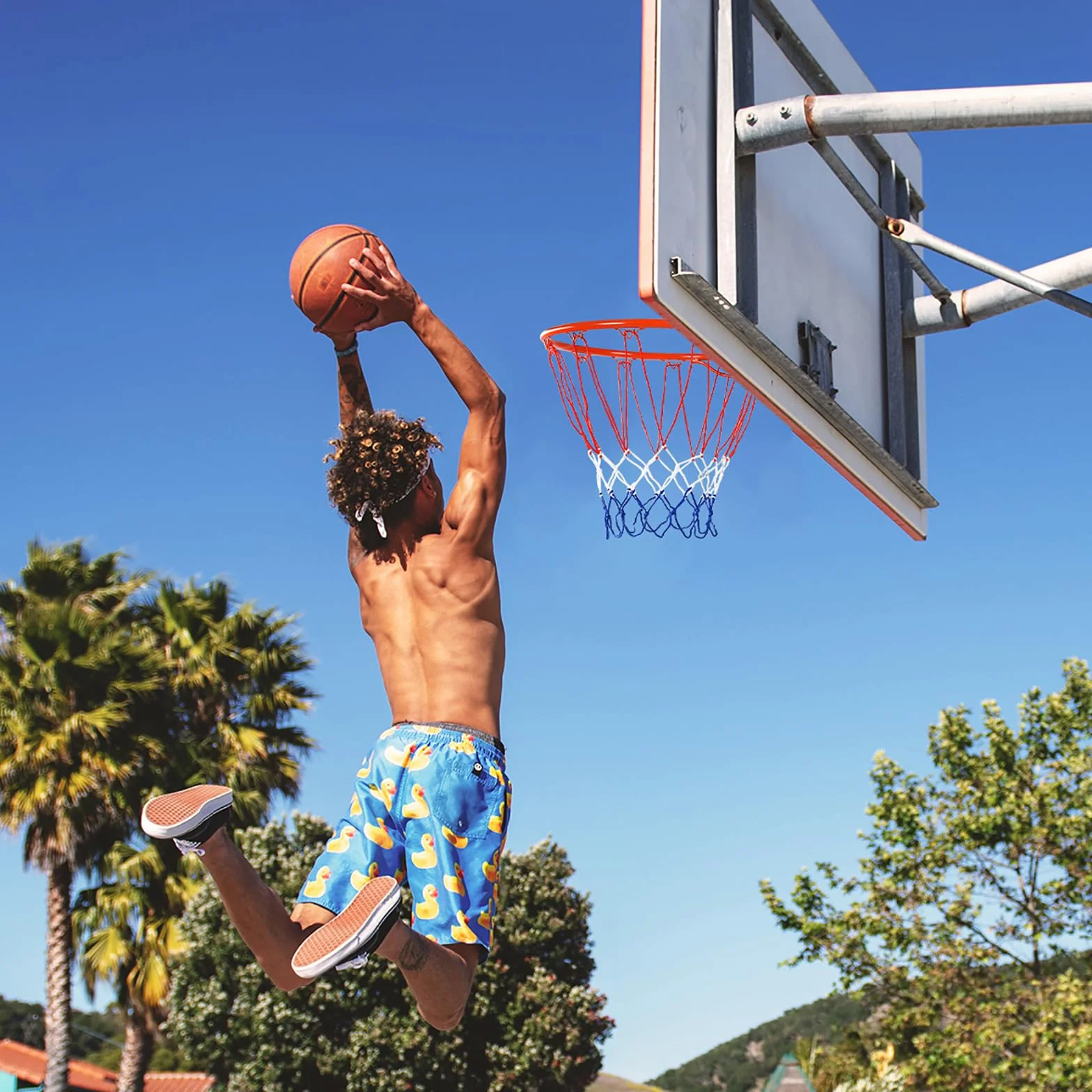 KOMFOTTEU Cesta de baloncesto de pared con malla de nailon y marco de metal, diámetro de 45 cm, para deportes de interior y exterior