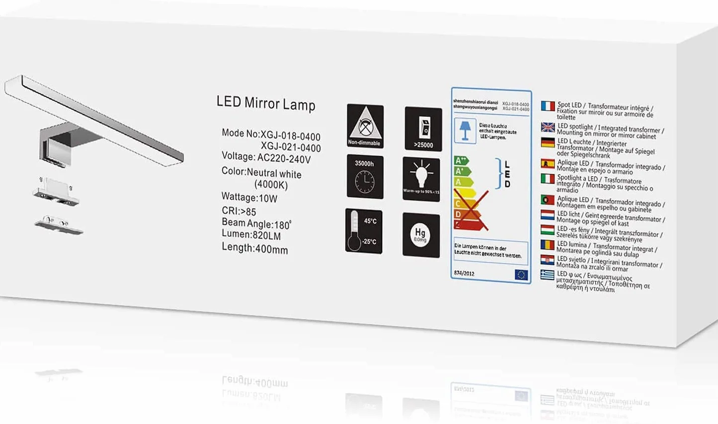 Lámpara LED de Baño 10W 820LM Blanco Neutro 4000K IP44 230V 40cm