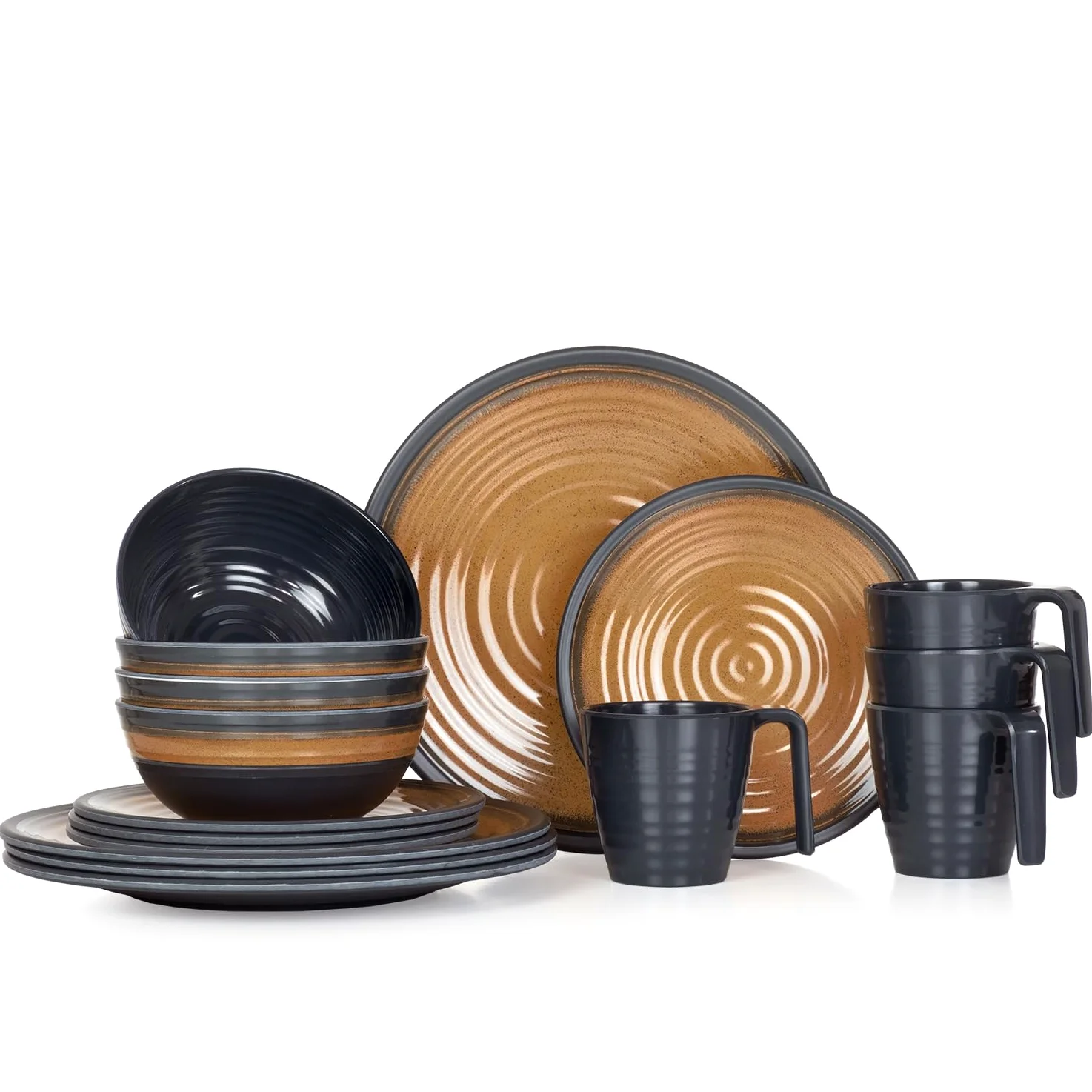 Juego de vajilla de melamina para camping, 4 personas, curry de piedra, 4 tazas de café de piedra, vajilla, pícnic, barbacoa