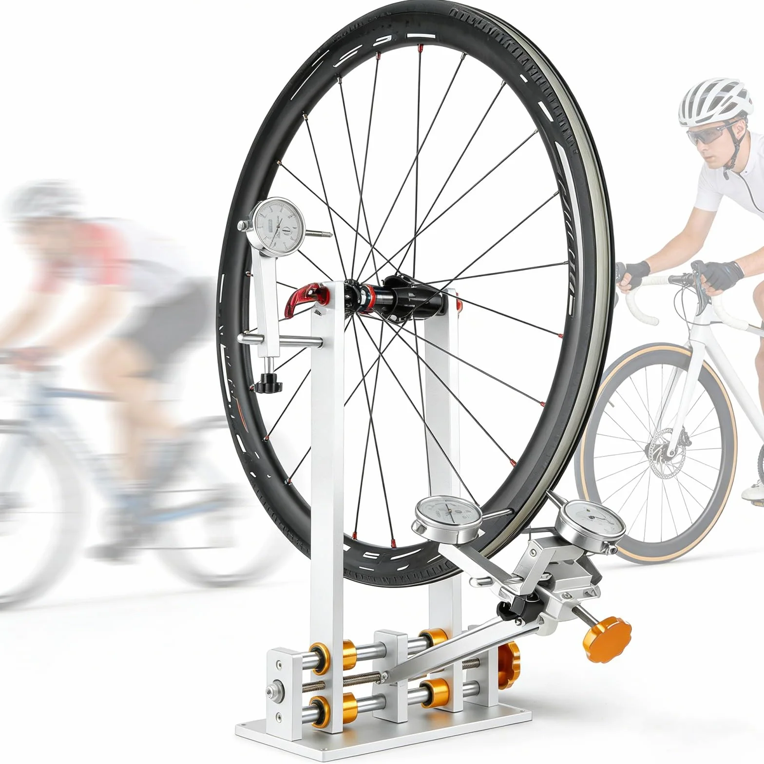 Soporte de rueda para mantenimiento de bicicletas, con soporte de rodamiento y llave de radios, desajustes ajustables para bujes de 55-200 mm, ajuste de llantas