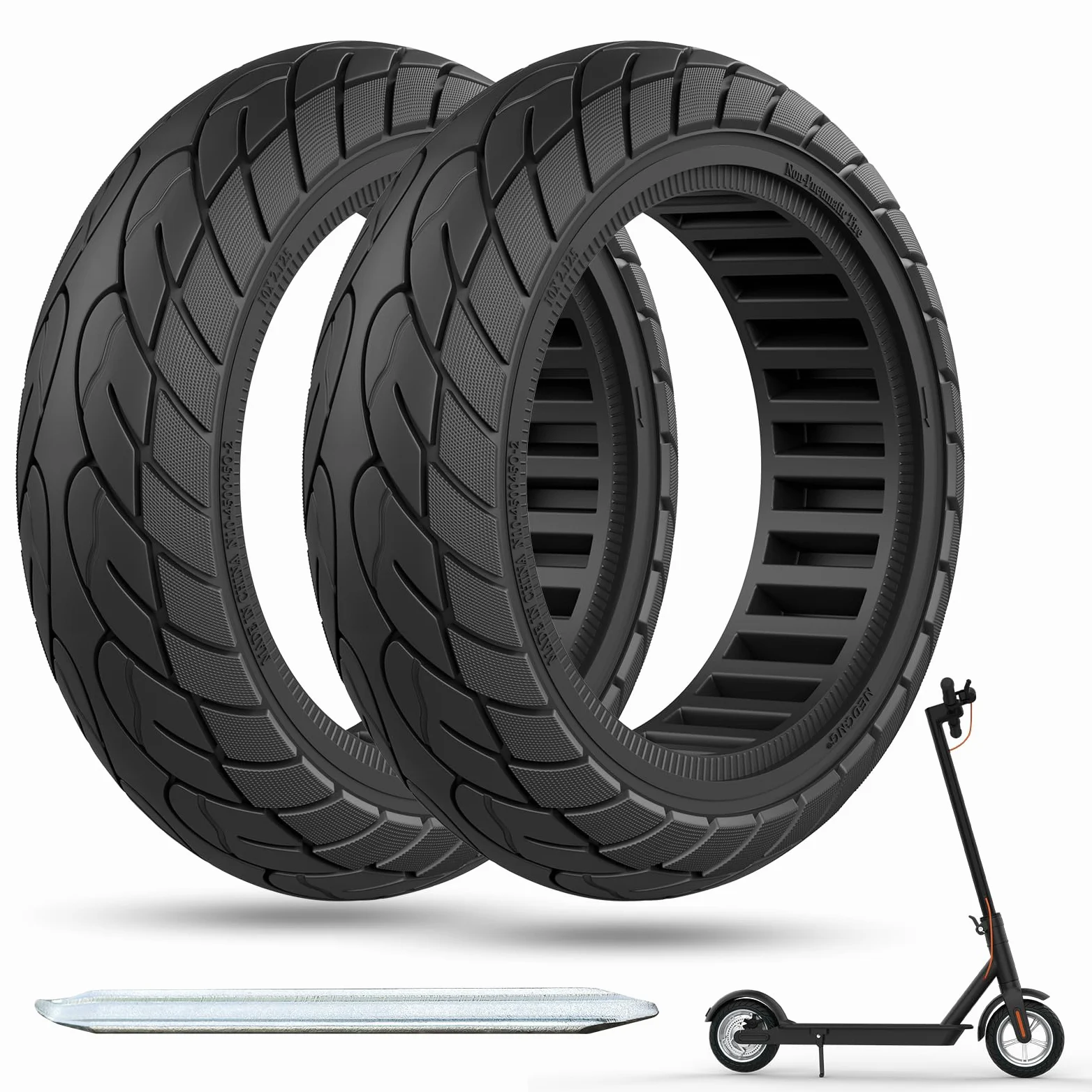Cooryda Neumático sólido de 2 piezas, ruedas de scooter eléctrico de 10 pulgadas delanteras o traseras de repuesto de panal de abeja (2 piezas)