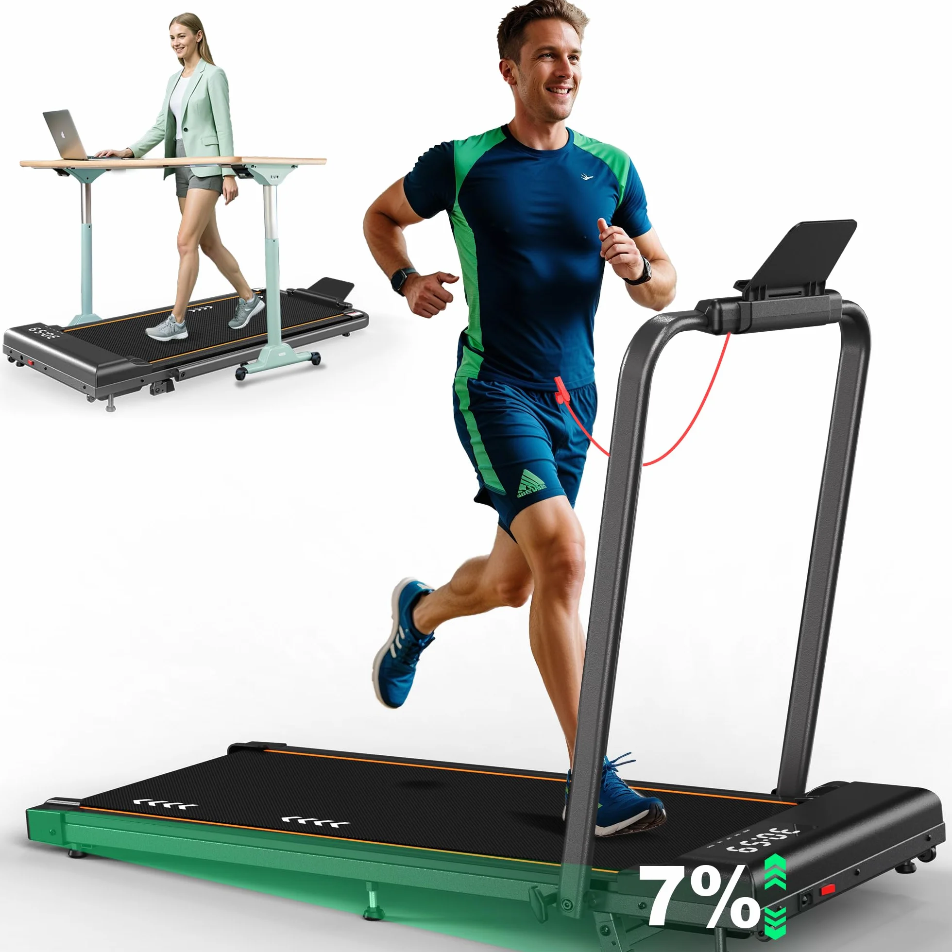 Cinta de Correr Plegable, 7% Inclinación, 2.5HP Walking Pad para Debajo del Escritorio, 4 en 1 Cinta de Correr Eléctrica para Hogar/Oficina | TW1 1-6km/h | TW2 1-12km/h |FT50 12KM/H App & Bluetooth