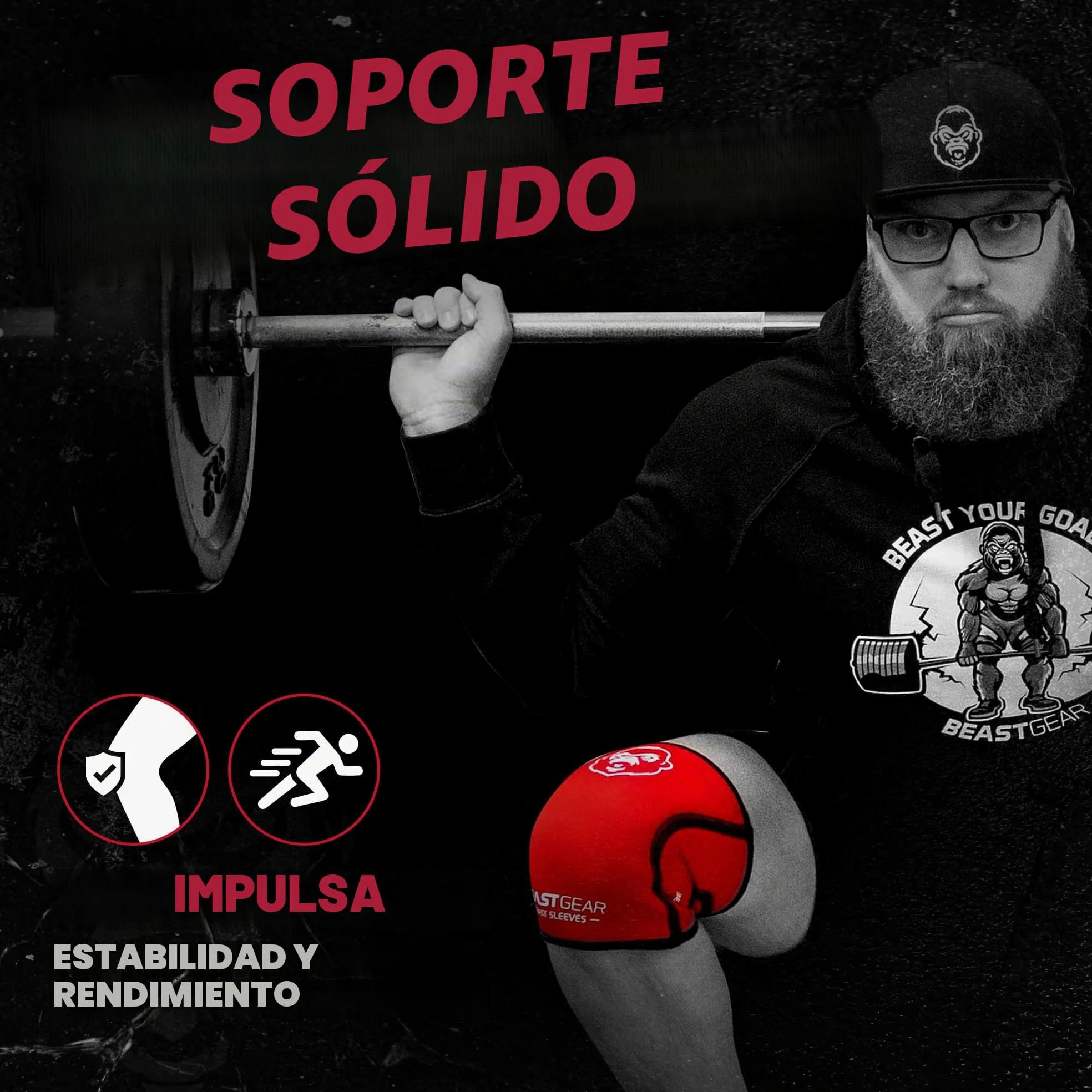 Beast Gear Rodilleras Deportivas - Estabilizador de Rodilla con función Protectora y de compresión - Rodillera Crossfit para Deportes como fútbol, Running y Powerlifting