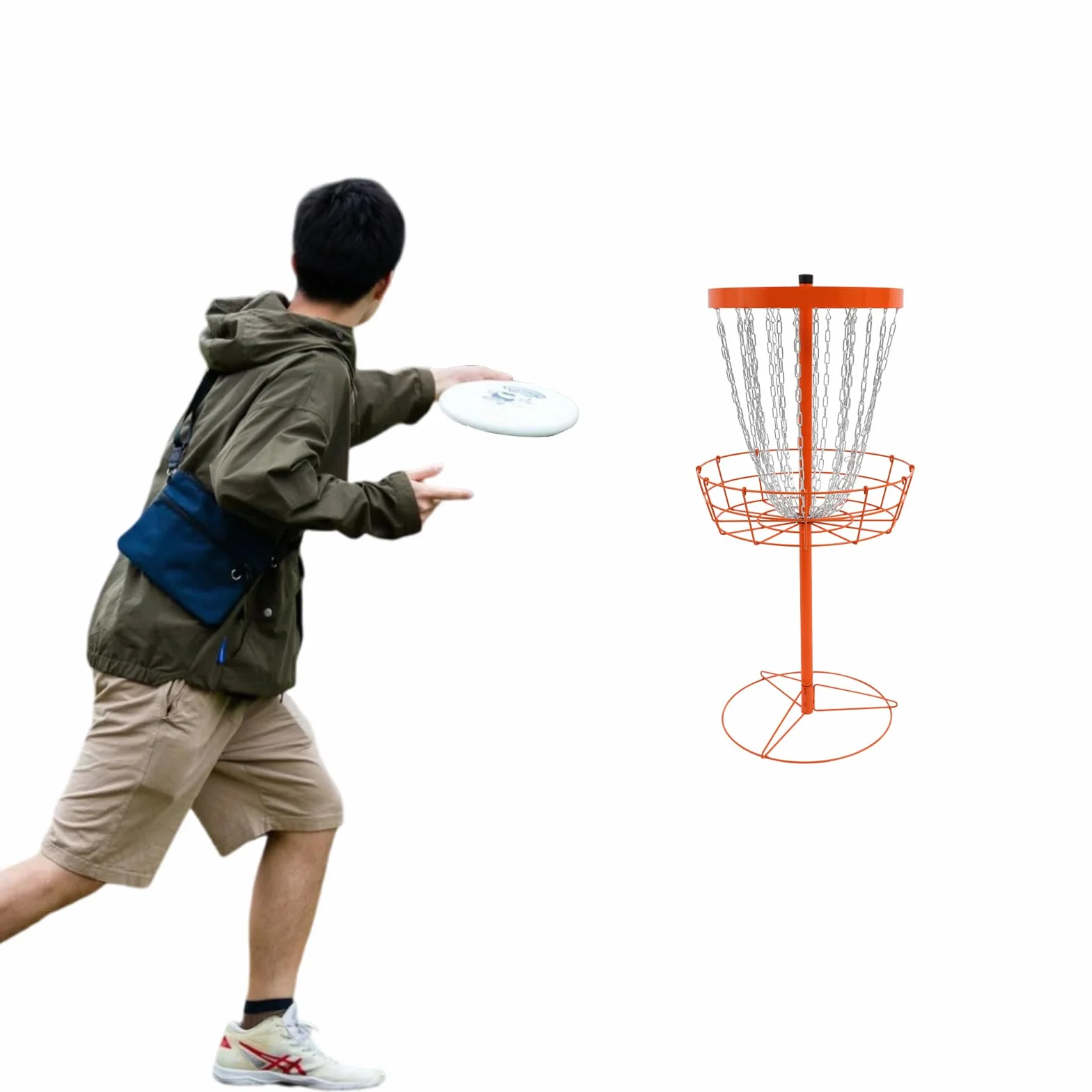 Cesta de disco de golf (24 canales, objetivo de golf de disco portátil, red de entrenamiento frisbee acero hierro, cesta práctica jardín parque camping fácil instalación exterior interior