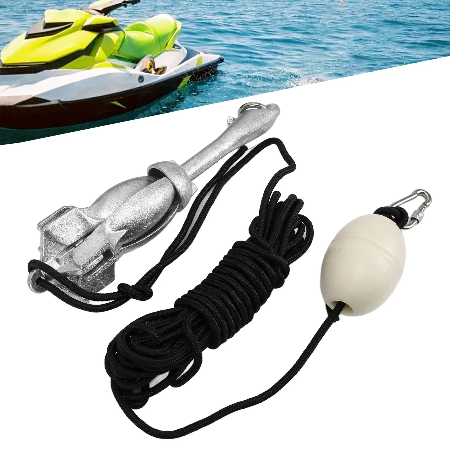 Juego De Ancla Plegable, Kit De Ancla Plegable Portátil De 4 Dientes De 3,5 Libras con Cuerda De 25 Pies, Ideal para Veleros Marinos, Kayak, Canoa Y Embarcaciones