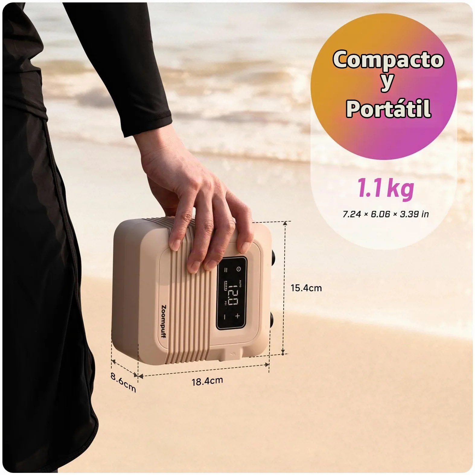 Bomba Sup eléctrica, Sup Recargable 20 PSI, inflado rápido | 5 min hasta 12 PSI, 1,14 kg ligera, Batería 38,48Wh, Inflado/desinflado doble etapa, 7 boquillas, SUP, barcos, kayaks