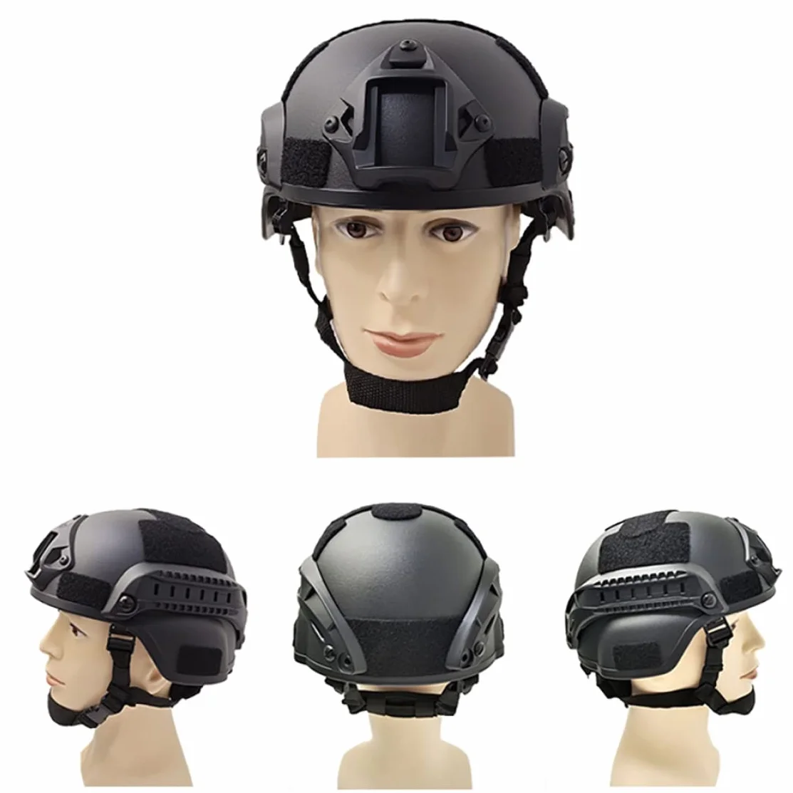 Tamaño de Casco de Airsoft rápido de Airsoft Casco Universal Casco Ajustable Rail Lateral NVG Montaje Protector de protección para Caza, Negro