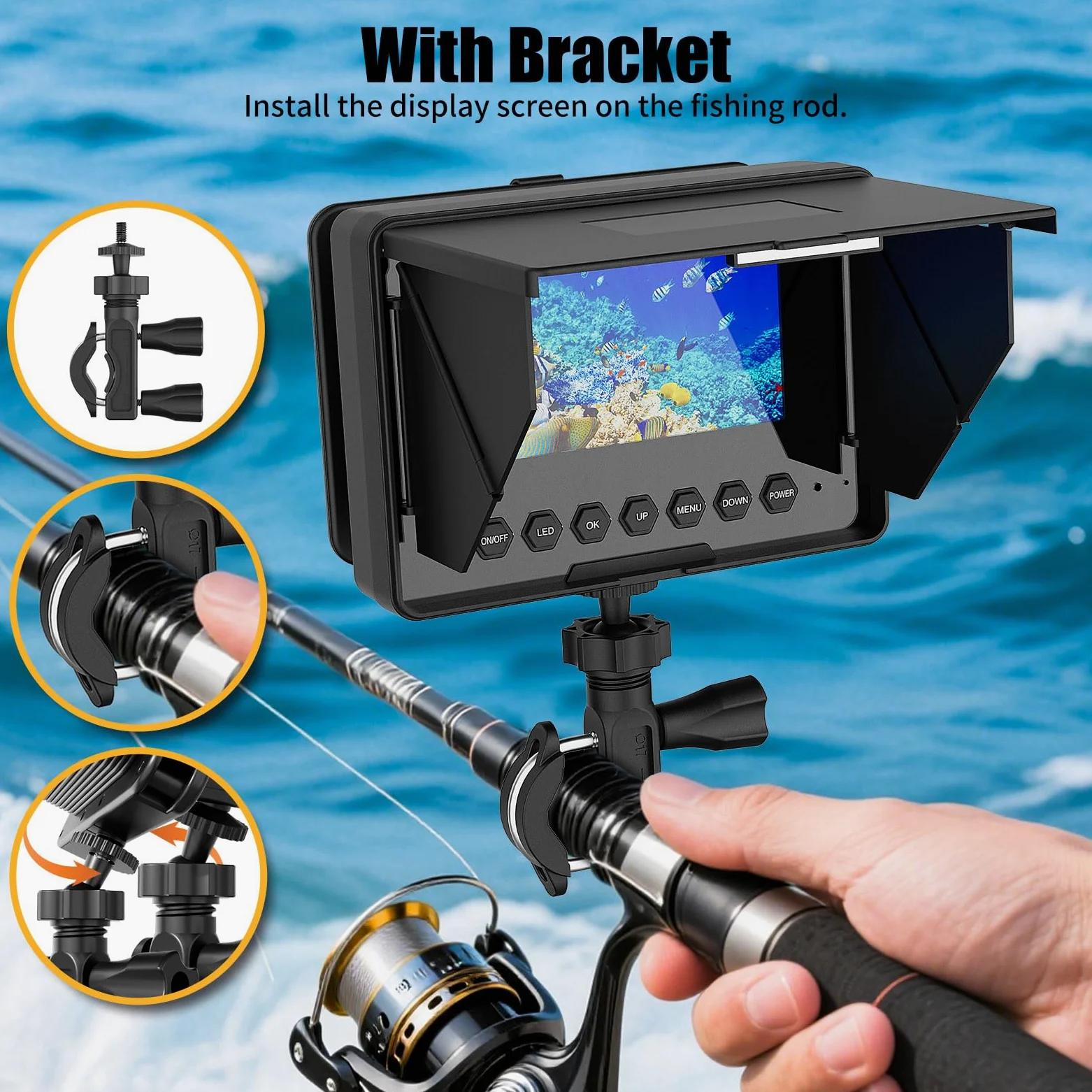 Cámara Submarina LCD 4,3", Buscador De Peces Para Pesca Hielo 1200TVL Con Iluminación 6+6 LED Integrada, Cable Configurable 15/30/50M, Aparato De Vigilancia Submarina Para(Size:15 M/49 FT,Color:Negro)