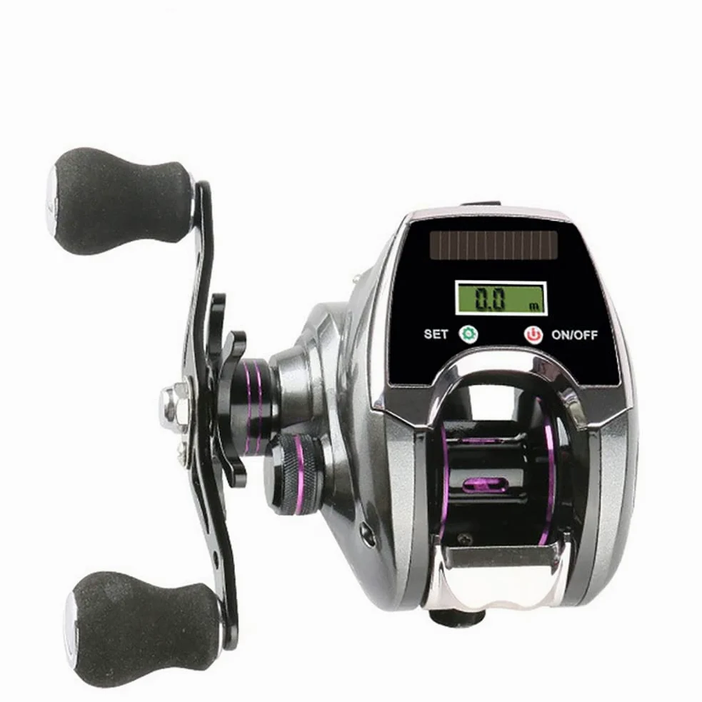 Carrete de pesca eléctrico con pantalla digital, rueda profesional de caída de agua, sistema de frenado magnético para agua dulce y salada