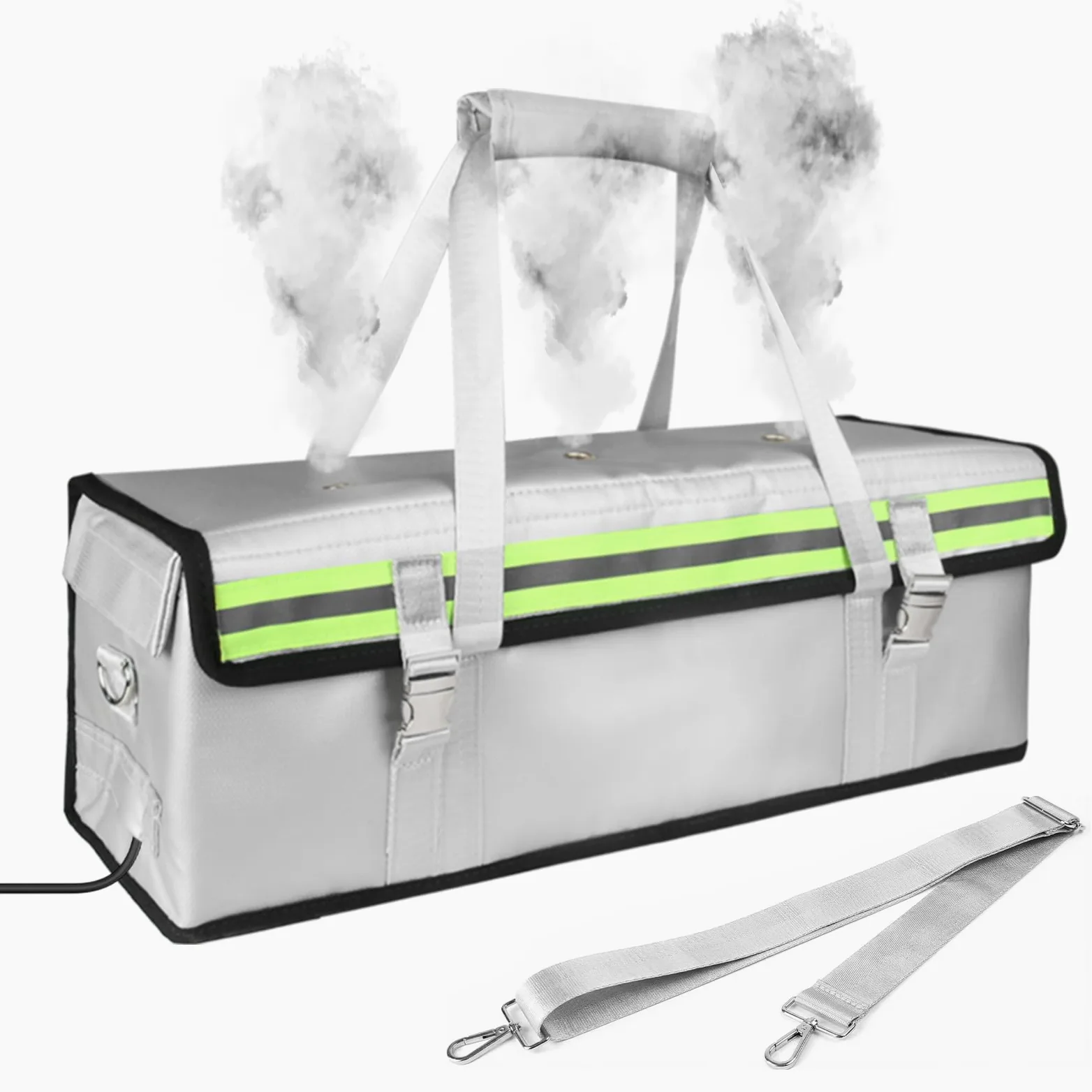 Bolsa de batería para bicicleta eléctrica (extragrande), bolsa de seguridad ignífuga y a prueba de explosiones para baterías LiPo, fibra de vidrio de 8 capas y tejido de silicona con tira reflectante