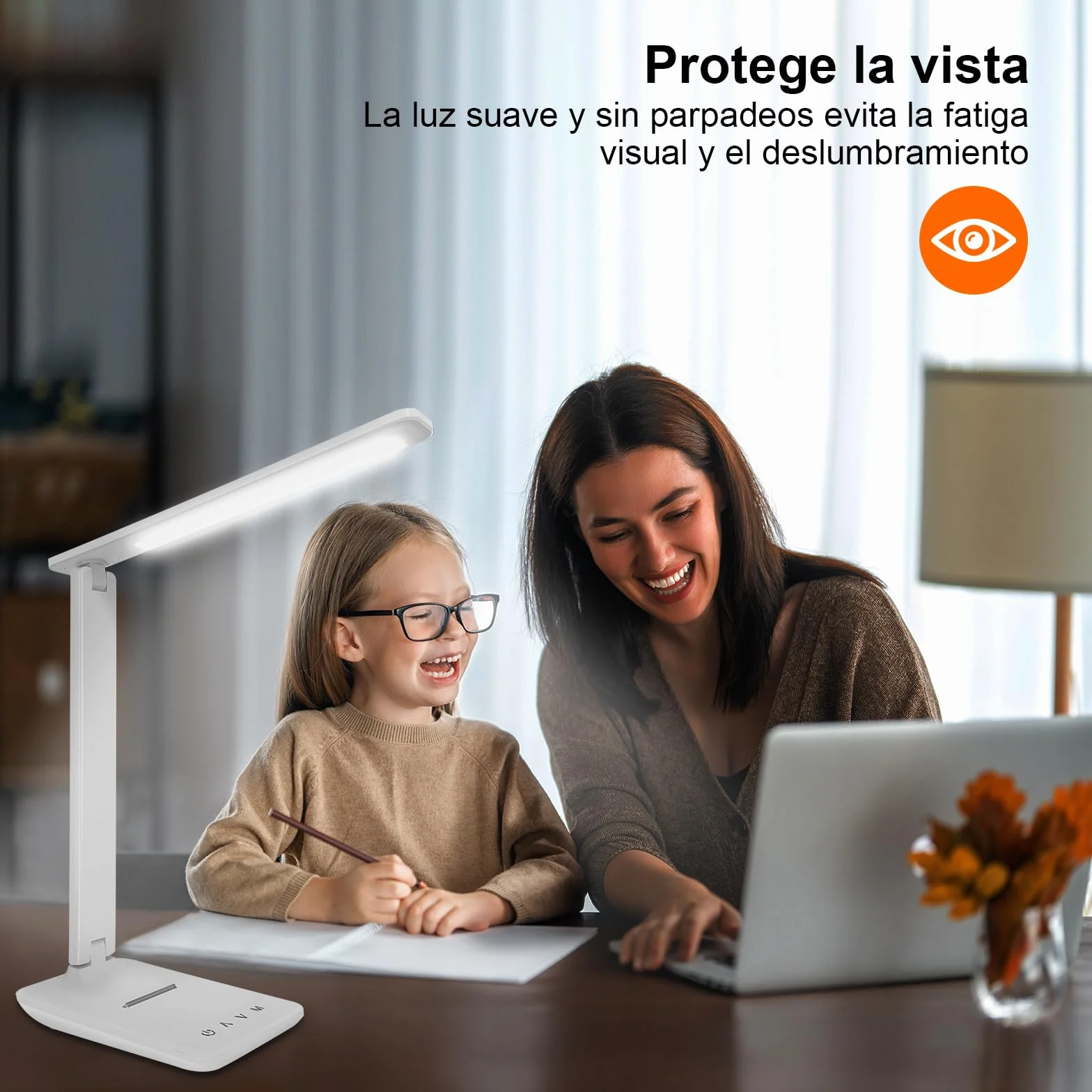 Lámpara LED Escritorio Flexo con Luz Nocturna Control Táctil Puerto USB 5 Niveles 5 Modos Blanco