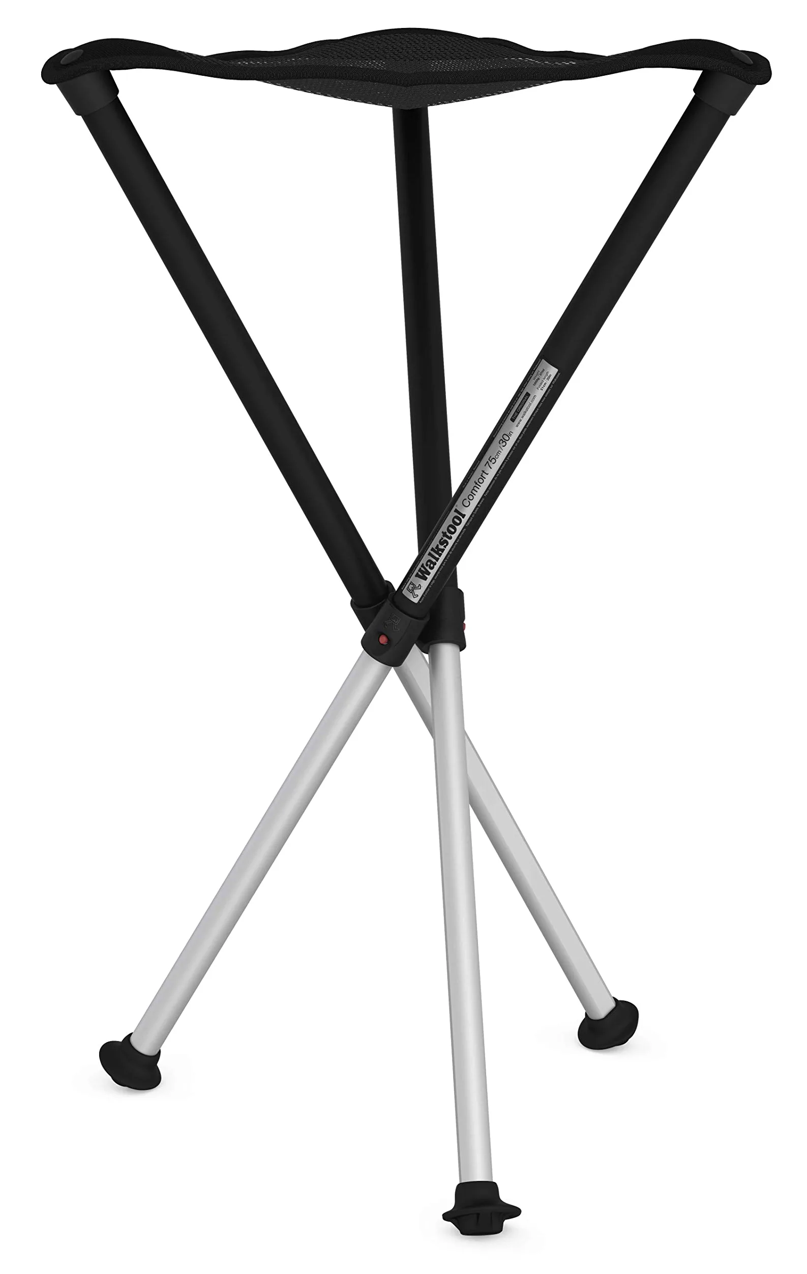 Walkstool - Modelo Comfort - Negro y Gris - Taburete Plegable - 3 Pies Regulables de Aluminio - Altura de 45 a 75 cm - Carga máxima de 200 a 250 kg - Hecho en Suecia
