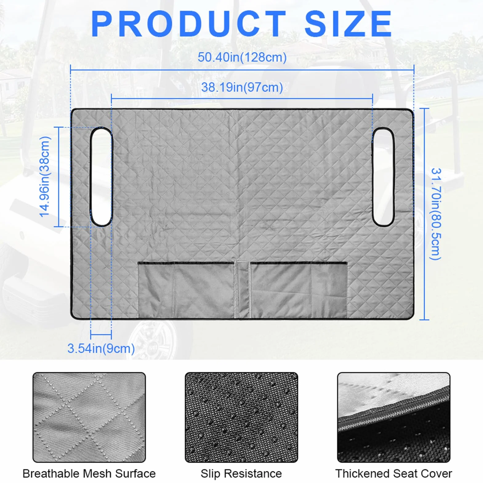 NICENEEDED Funda para Asiento de Carrito de Golf 50.59" x 31.69" con 4 Bolsillos Antideslizante Lavable Transpirable