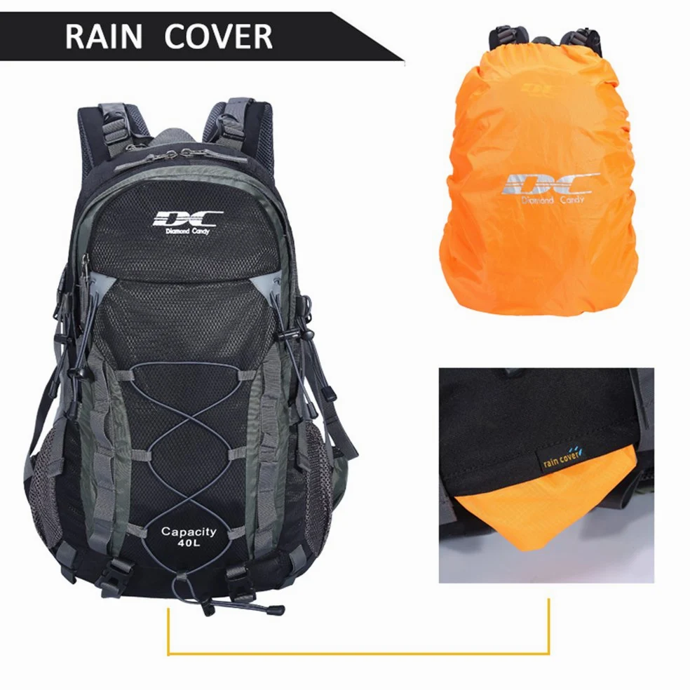 Mochila ultraligera, impermeable, ideal para senderismo, escalada, actividades en exteriores, viaje a bicicleta, montar a caballo y viajar, capacidad: 40 l, diseño Diamond Candy, color negro, tamaño Talla única | Gran capacidad, camping y viajes, parte tr