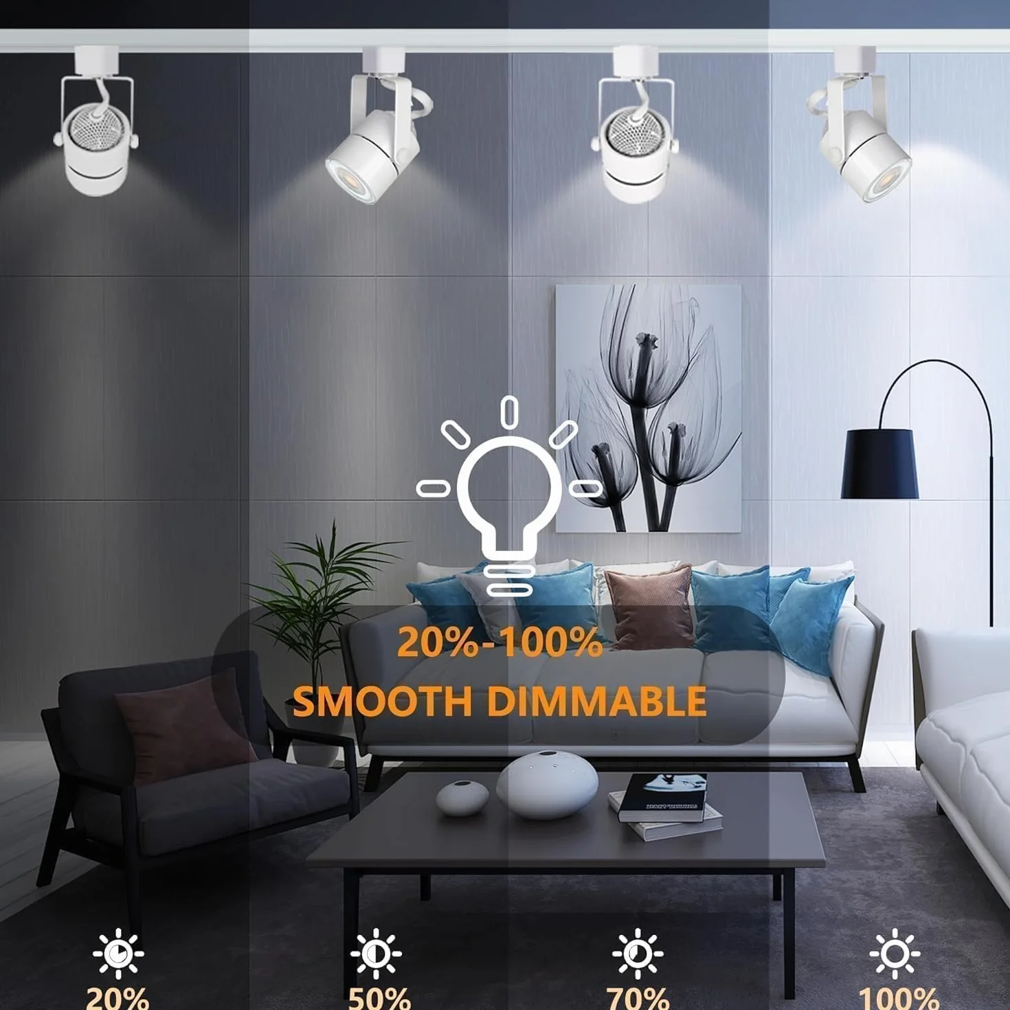 Kit de iluminación LED regulable GU10 10W 3CCT 3000K/4000K/6000K con riel en H 2x1m 6 bombillas intercambiables