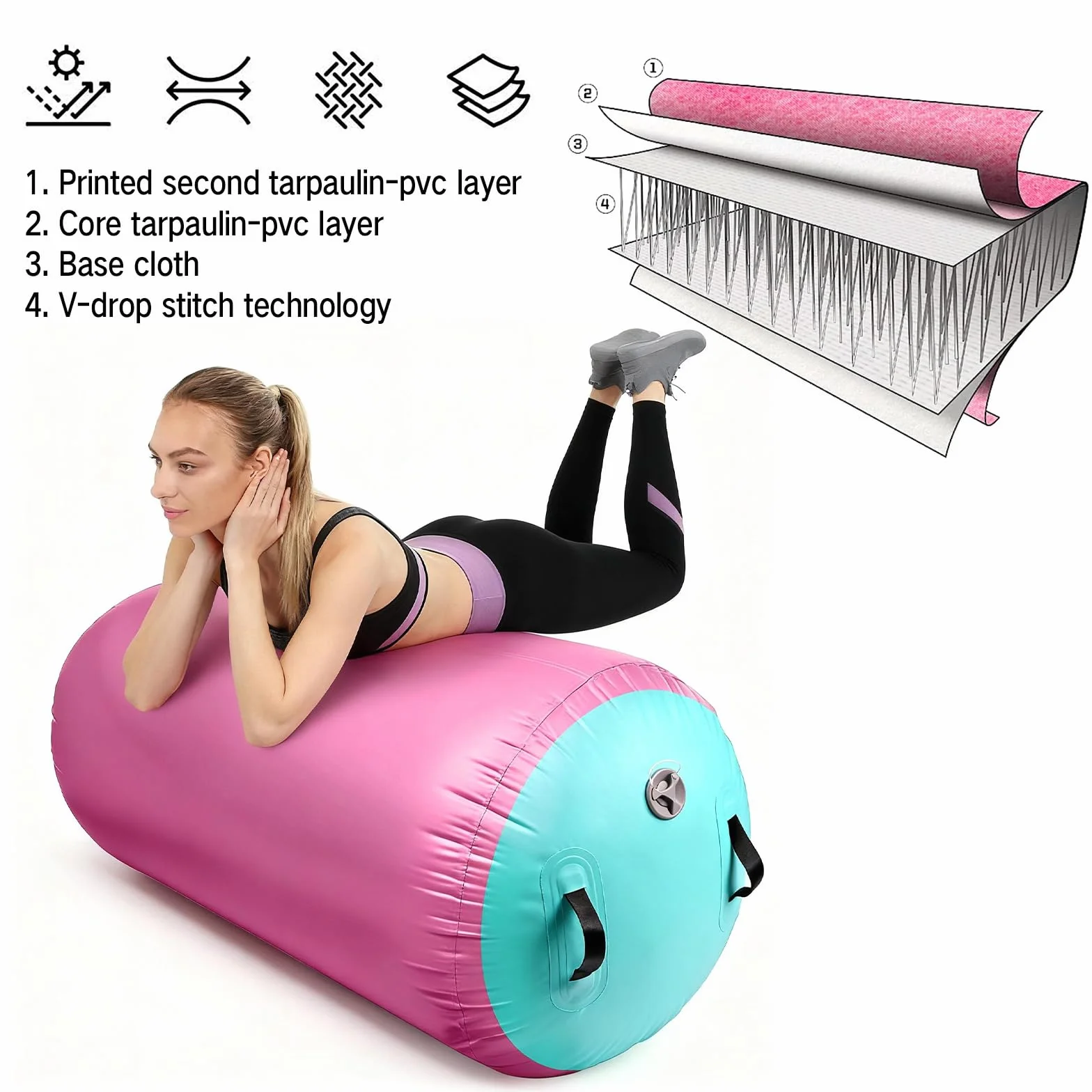 Diealles Shine Air Roll Hinchable 100x60cm Gimnasia Rollo Inflable con Bomba Eléctrica y Bolsa