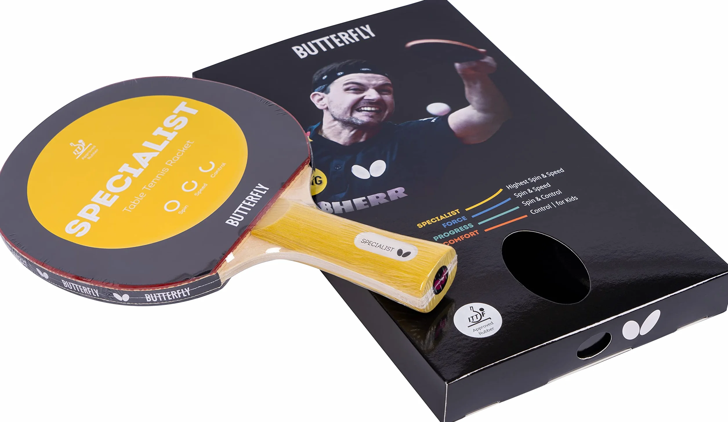 Raqueta de Tenis de Mesa BUTTERFLY Specialist | Raqueta de Tenis de Mesa Profesional para Jugadores avanzados y de competición | Gomas aprobadas por la ITTF Negro/Rojo | Superficie de Alto Agarre
