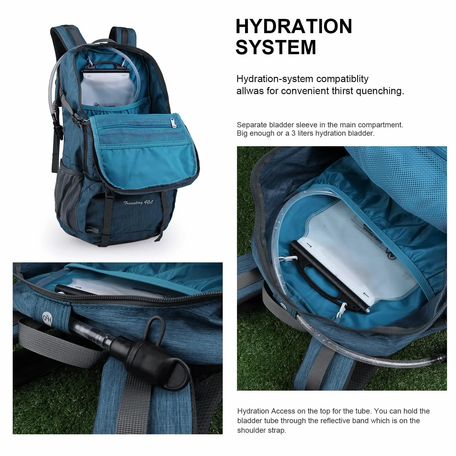 MOUNTAINTOP Mochila de senderismo de 40 litros para mujeres y hombres, para viajes al aire libre, camping, mochila de día con cubierta para la lluvia, 21.7 x 13 x 7.9 pulgadas, color azul ahumado