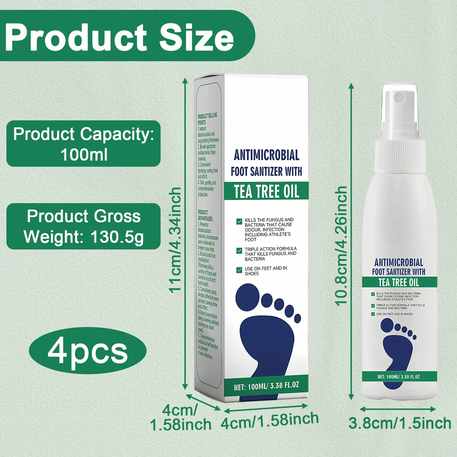 Hongos Pies Desodorante De Pies Tratamiento Para Aliviar Infecciones Pie De Atleta 4x100ml