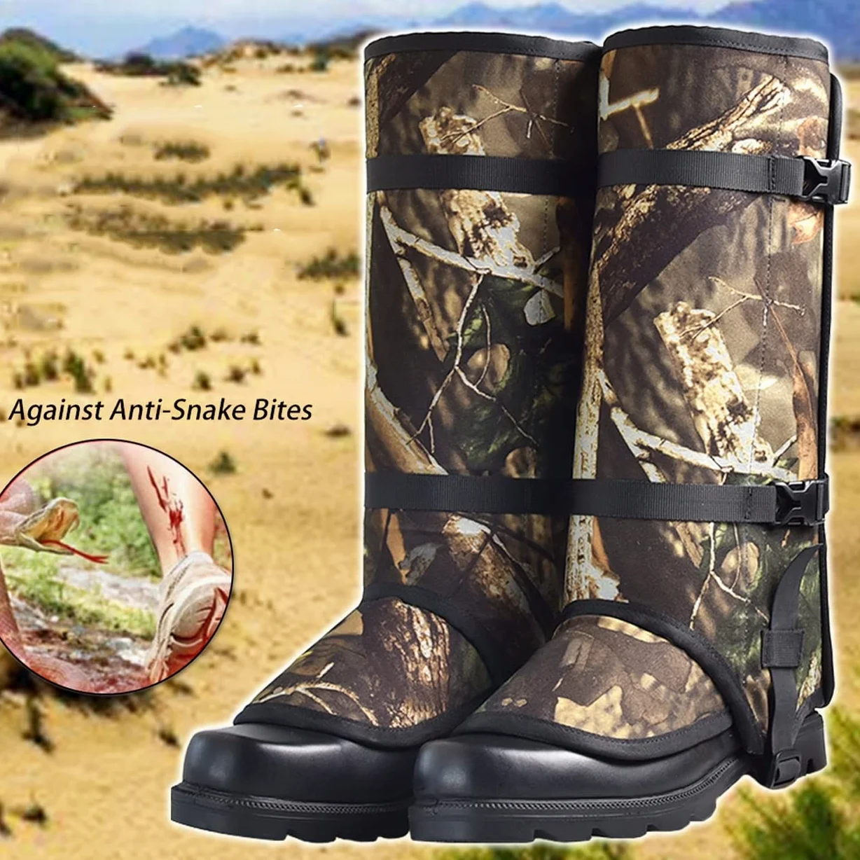 LANGWEI Polainas De Caza De Camuflaje, Polainas Impermeables Gruesas Ajustables para Botas De Nieve, Polainas De Serpiente Antidesgarro para Hombres, Mujeres, Caminar, Escalar, Esquiar