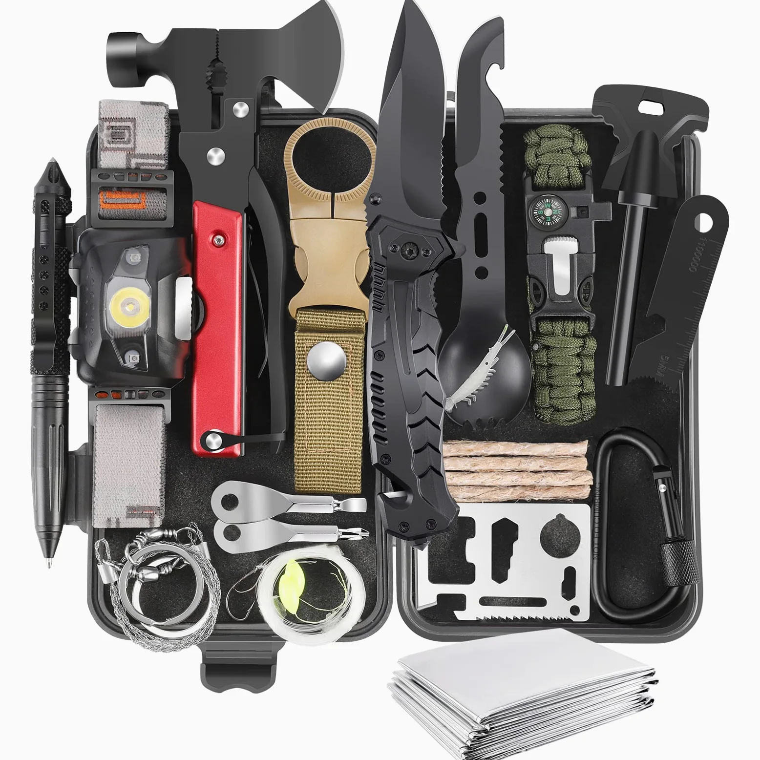 Regalos para hombres papá marido novio, 30 en 1 herramientas de supervivencia y equipos, kit de supervivencia de emergencia accesorios de camping, kit de primeros auxilios para acampar,