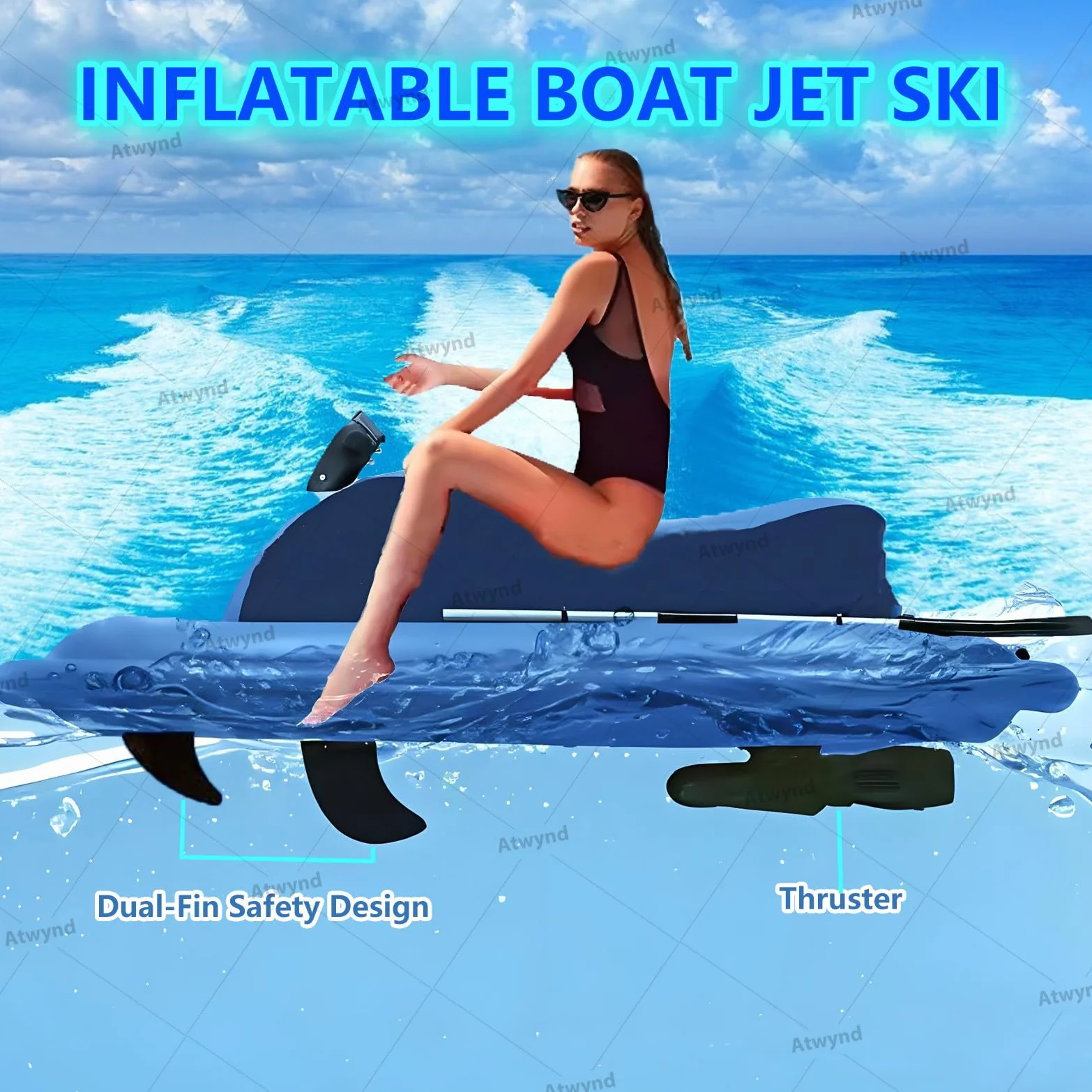 Moto Acuática Plegable con Motor, Lancha Motora Eléctrica para 2 Personas para Adultos y Niños, Lancha Motora Inflable Plegable, Ideal para Snorkel, Buceo y Actividades en El Océano Nothruster