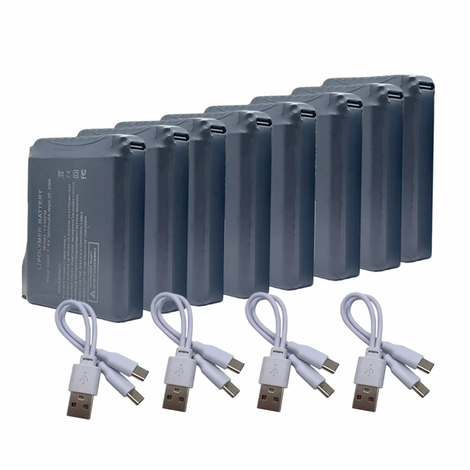 Adecuado For Chaleco Calefactor, Calcetines Calefactores Y Batería Anticongelante. | batería calentada de los guantes de la batería del polímero de litio de 7.4V 3000mah(8 pcs and 4cable)