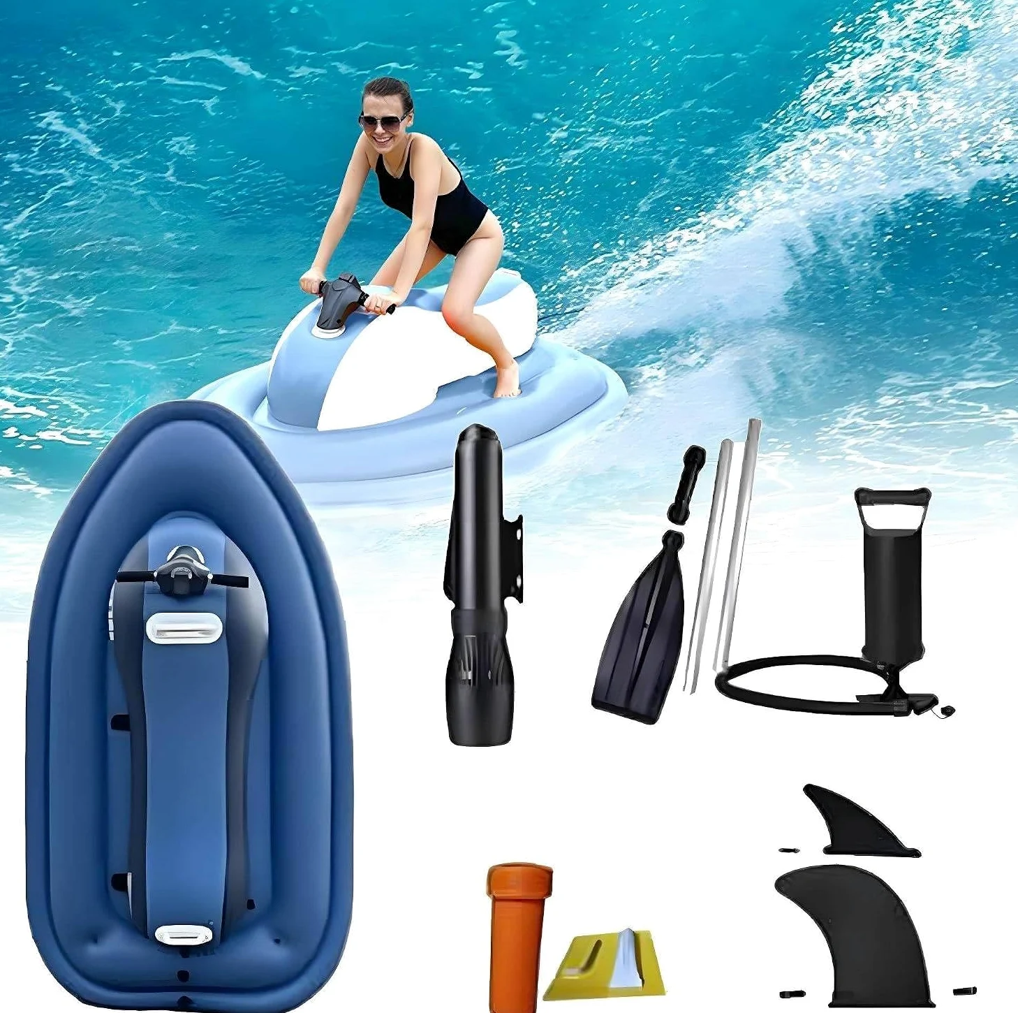 Barco Hinchable Motorizado para 1-2 Personas 700W16A | Propulsor Submarino Desmontable, Motor Brushless 500w/700w, Carga 150-220 Kg, 3-9 Km/H, Plegable Para Pesca Y Vacaciones