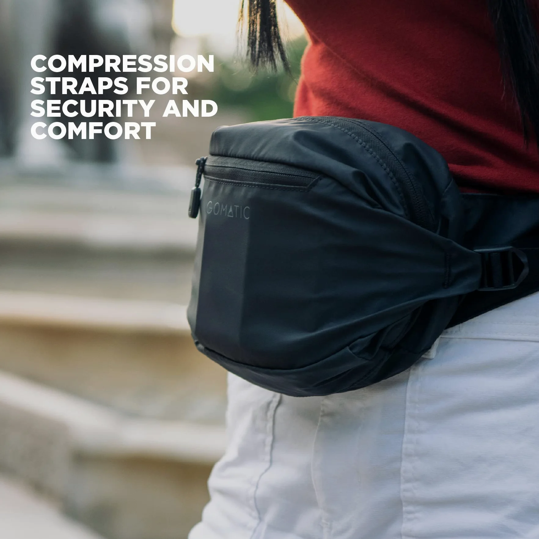 Gomatic Bolsa Bandolera Plegable Navigator 3L – Riñonera Unisex, Compacta y Resistente al Agua, Ideal para el Día a Día, Viajes, Senderismo – Bolsa Crossbody con Múltiples Bolsillos – Negra