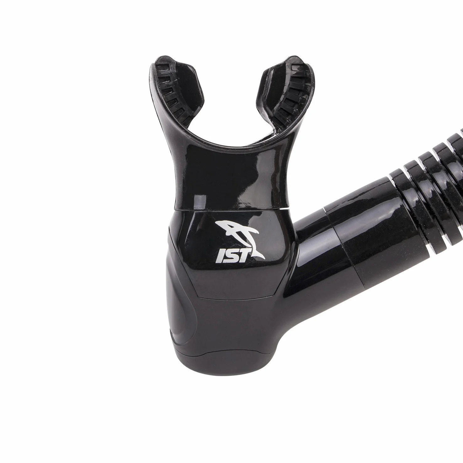 IST SN-204 Snorkel con parte superior seca de silicona hipoalergénica, protección antisalpicaduras y tubo flexible para buceo y snorkel, Silicona negra
