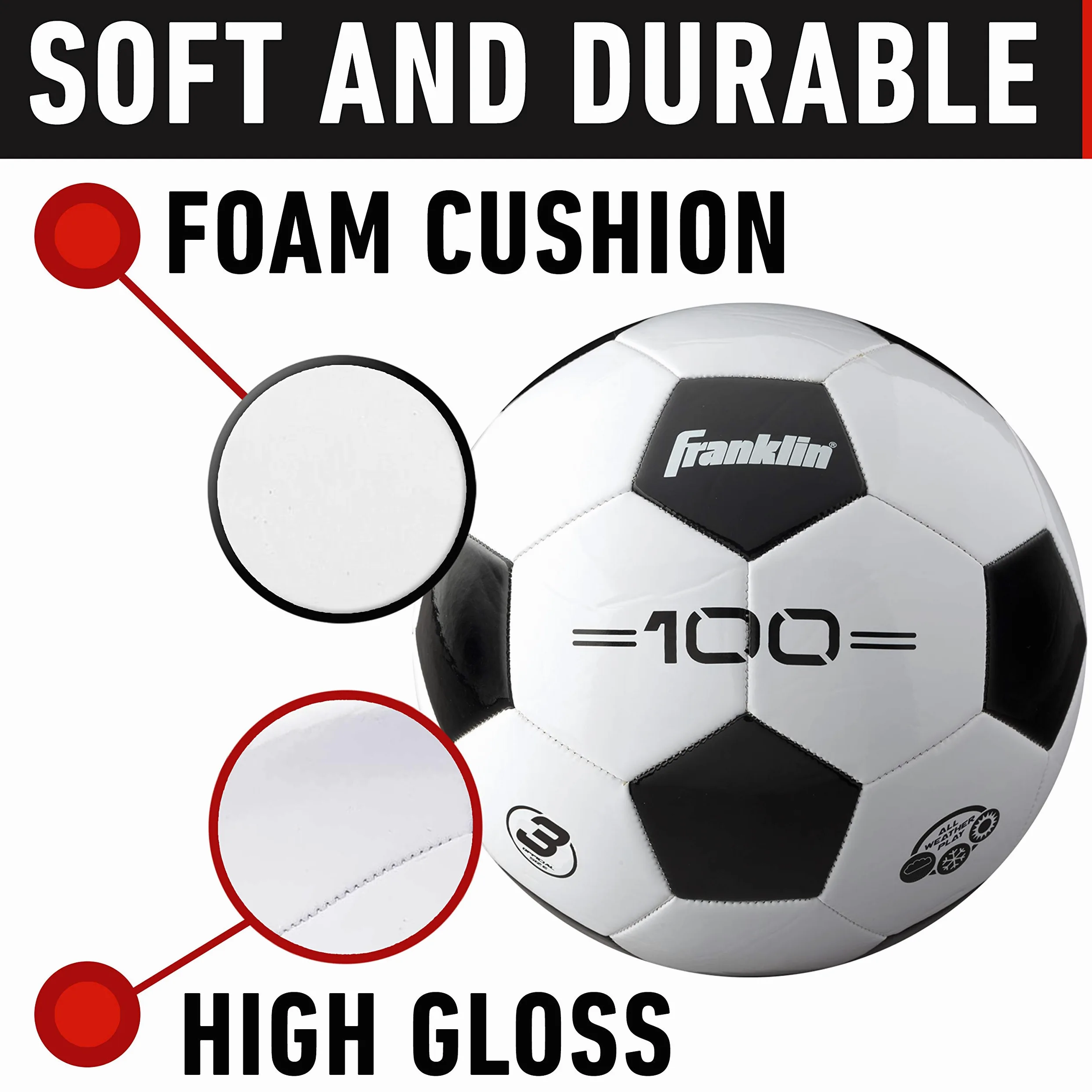 Franklin Sports Juego de 100 balones de fútbol para jóvenes y Adultos, tamaño 3, 4 + 5 Tradicional, Individual + 12 Paquetes, Color Negro y Blanco