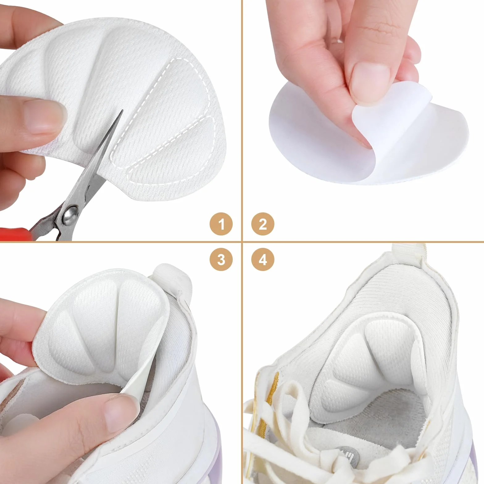 Almohadillas para Talones Premium, Protector de Talón, Plantillas Antideslizantes Autoadhesivas (Blanco)