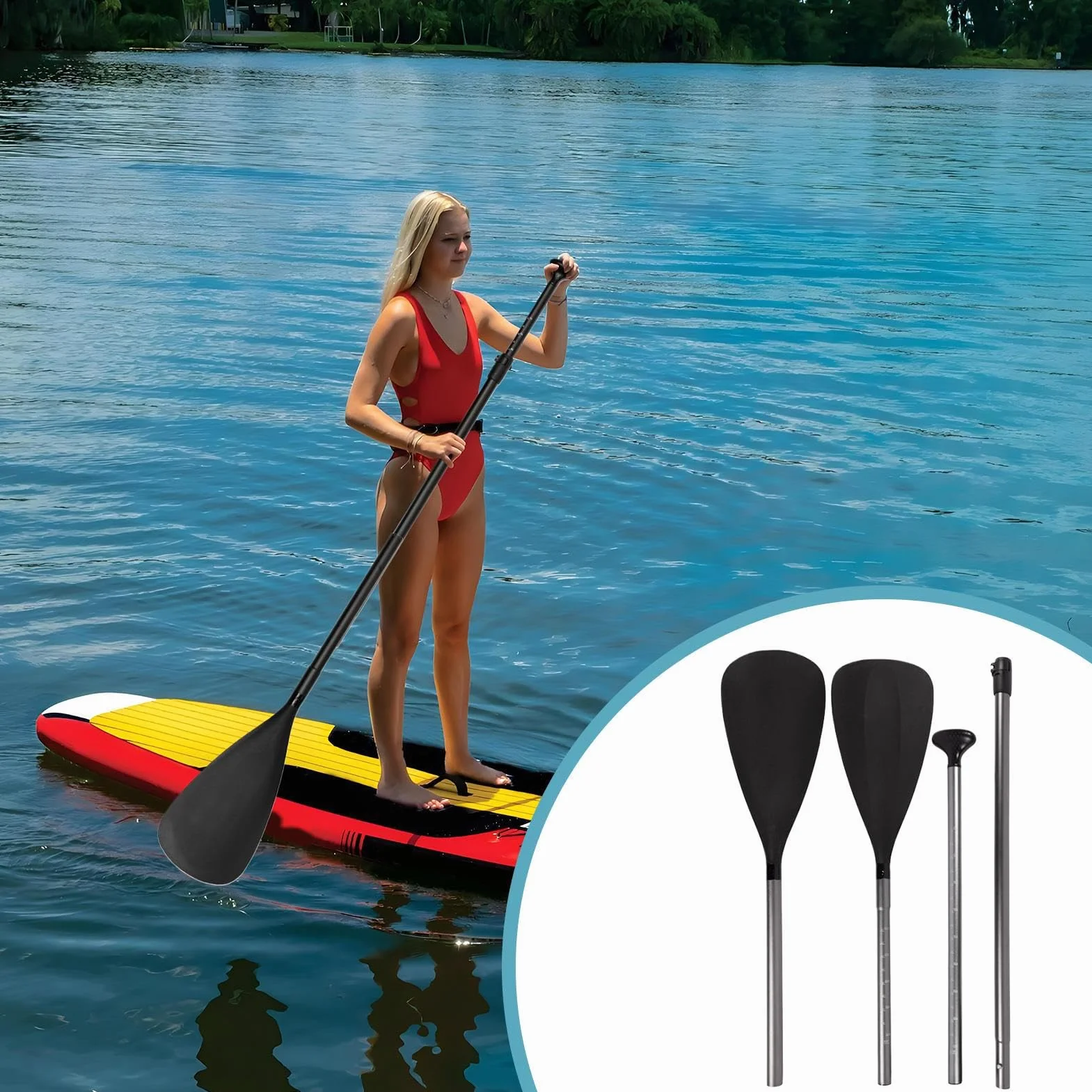 Remos de Kayak para Adultos Palas Dobles Longitud Ajustable Liberación Rápida Cabeza Doble Combinable