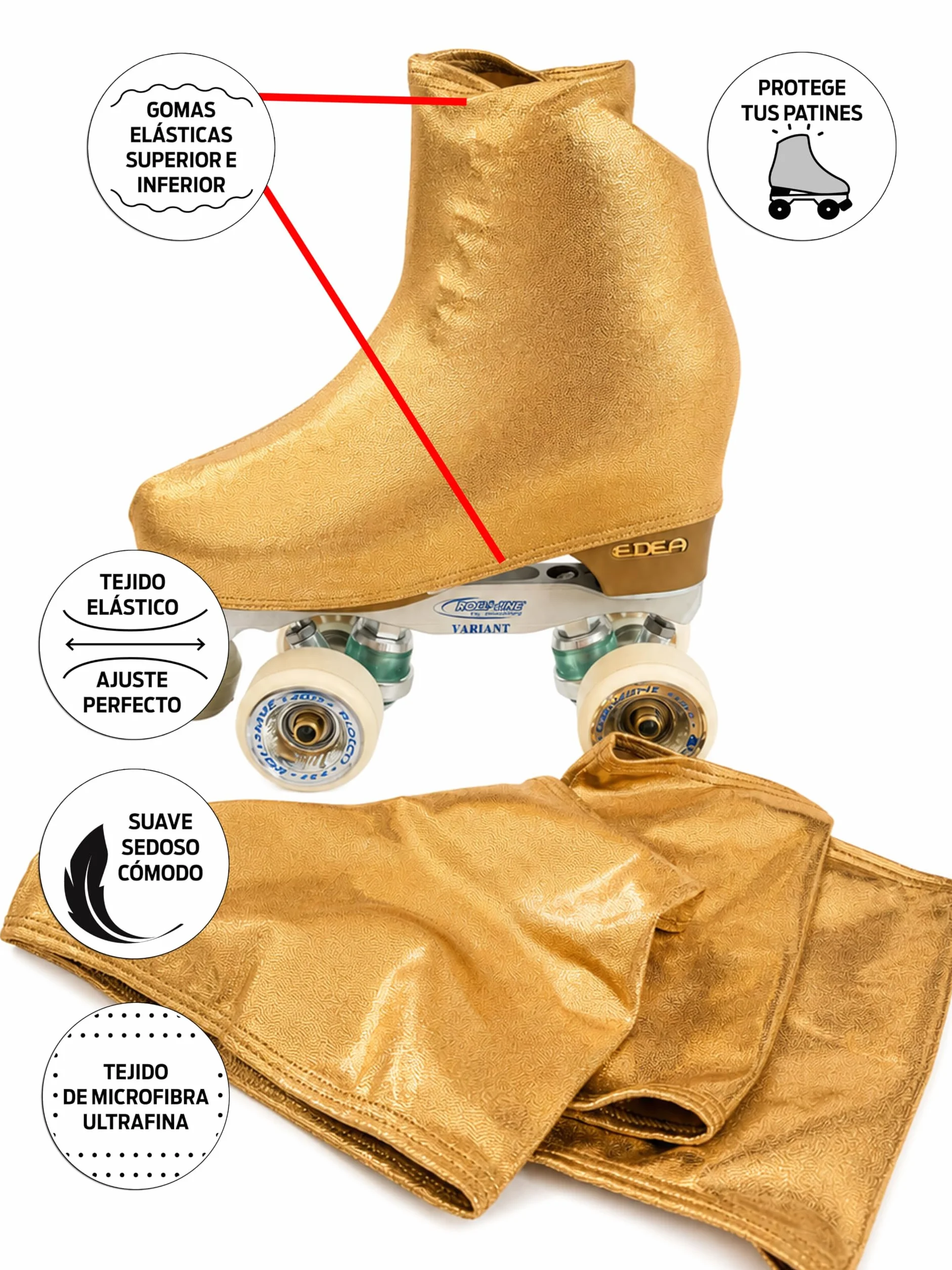 Cubre patín para niña y Mujer, Funda PatinSkate, Professional Skating, Patinaje Hielo,artístico o en línea. 180 Densidad. Talla Universal Adulto y niños. Color Brillante Dorado