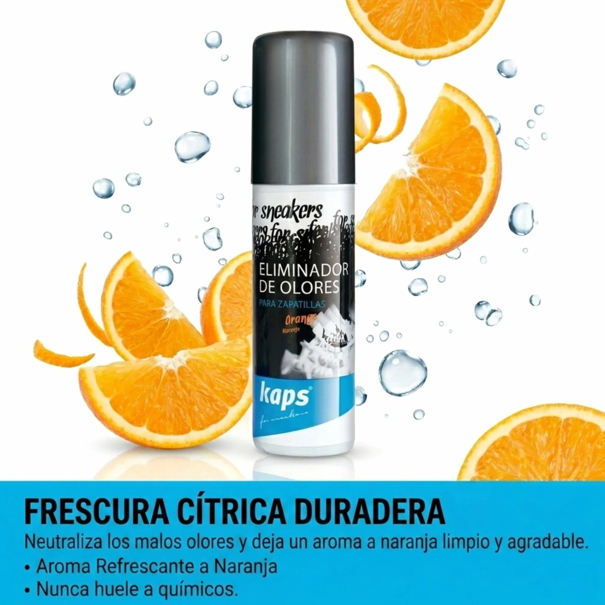 Kaps Desodorante Zapatos para Zapatillas y Calzado Informal, Aroma de Naranja, Nanopartículas de Plata, Eliminador de Olores