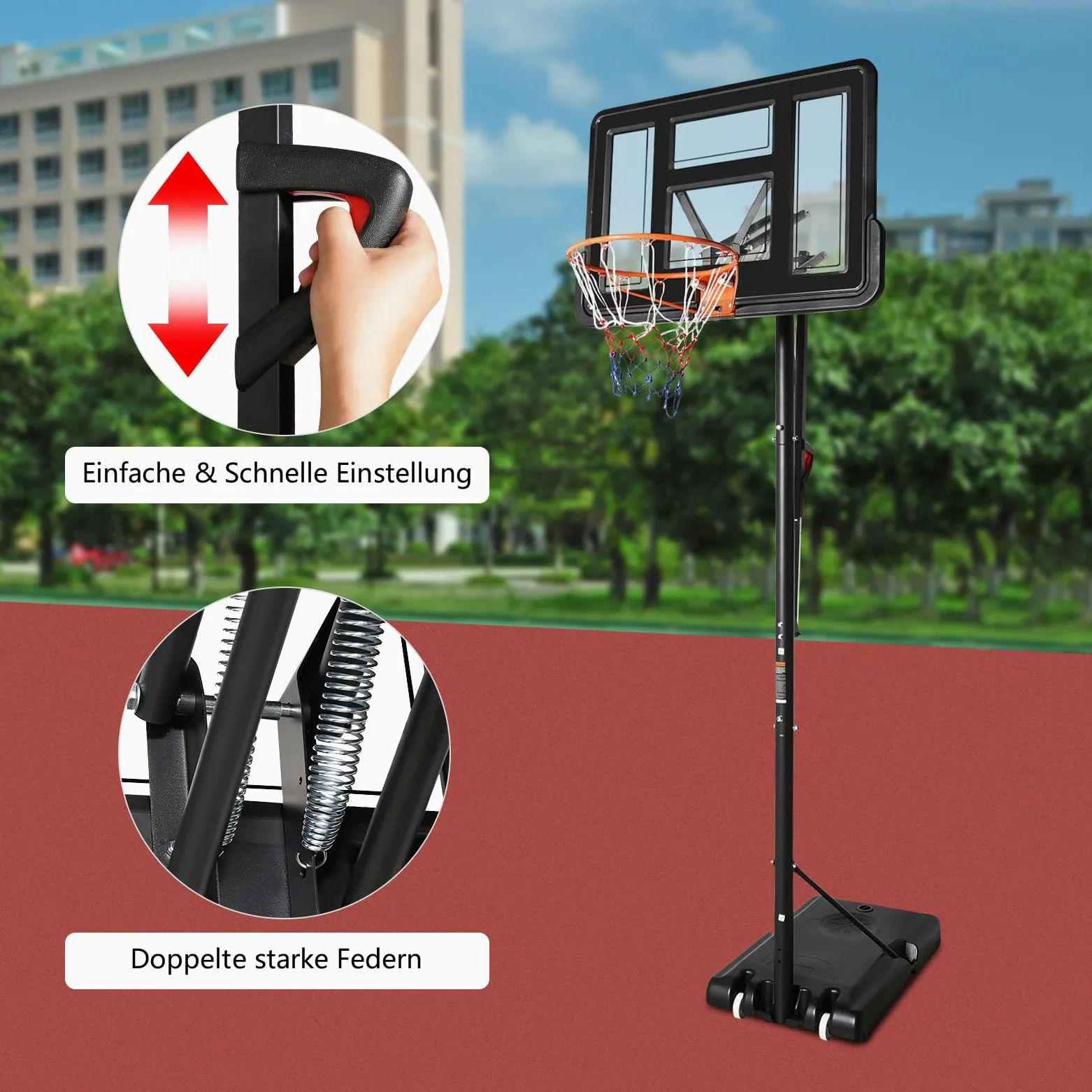 Canasta de baloncesto portátil para exteriores con ruedas, altura ajustable de 170 a 305 cm, canasta de baloncesto móvil con soporte, para jóvenes y adultos