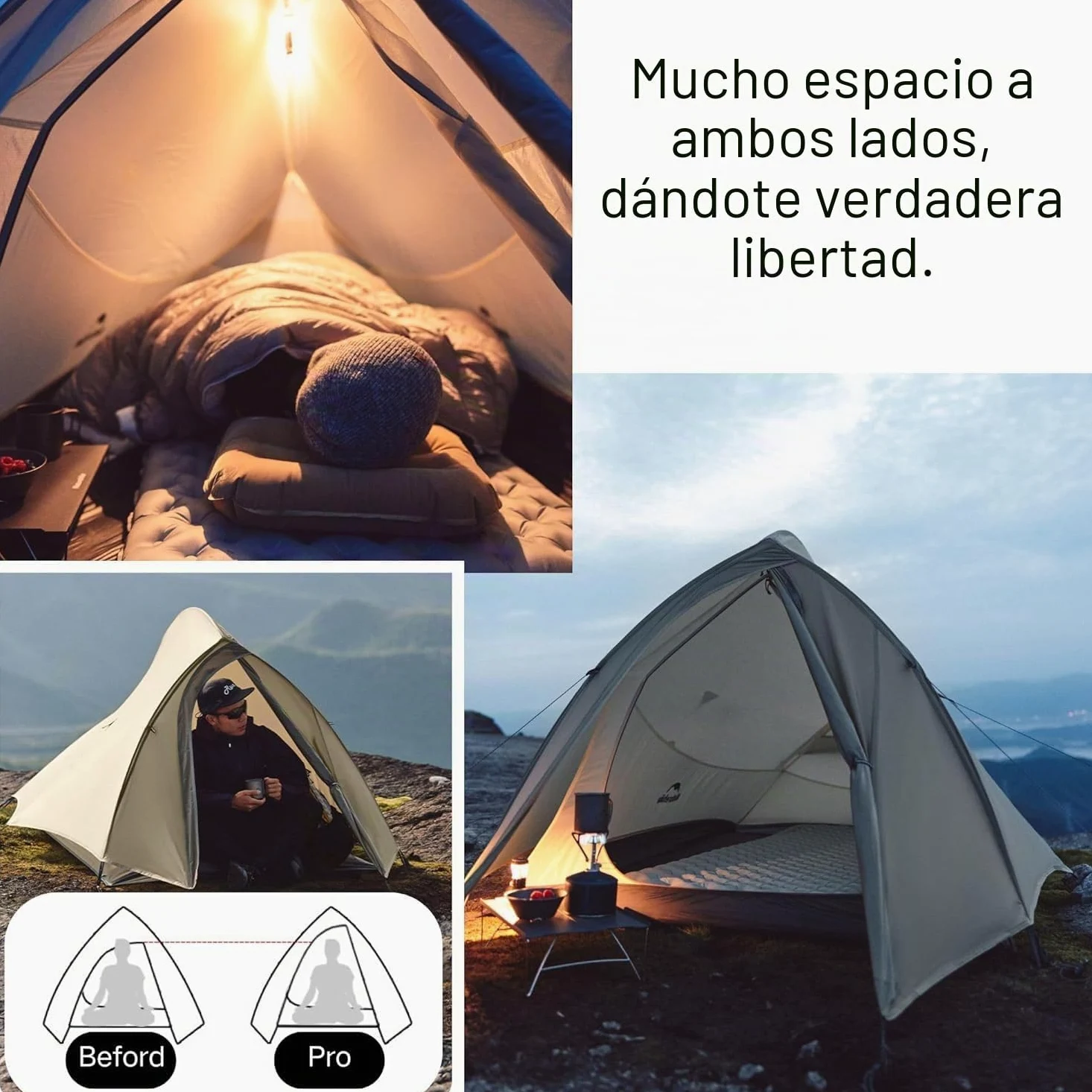 Naturehike Cloud Up Pro - Tienda de campaña ultraligera actualizada 2024, 1.75 kg (todos los accesorios incluidos), tienda de campaña doble para 2 personas, para ciclismo, camping, mochilero