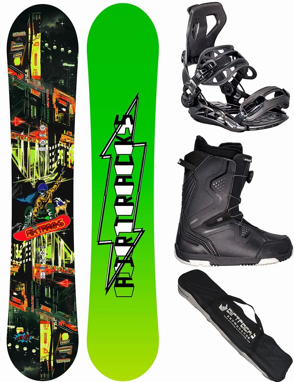 Airtracks Juego de snowboard Fun City Carbon Wide Hybrid Rocker + fijaciones Master Fastec + botas + bolsa SB 150 157 159 162 cm